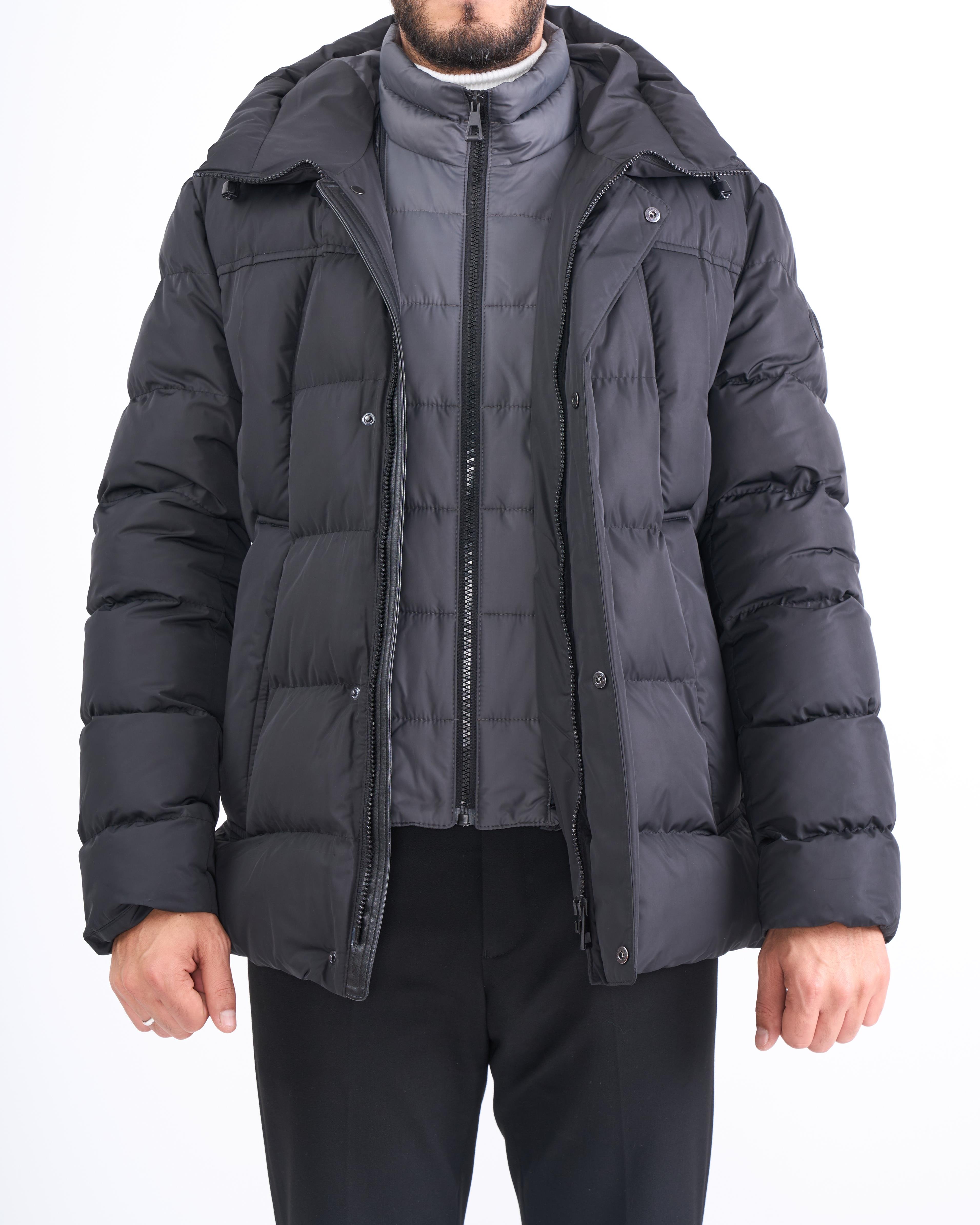 İtalyan stil kapüşonlu şişme erkek mont siyah T10566