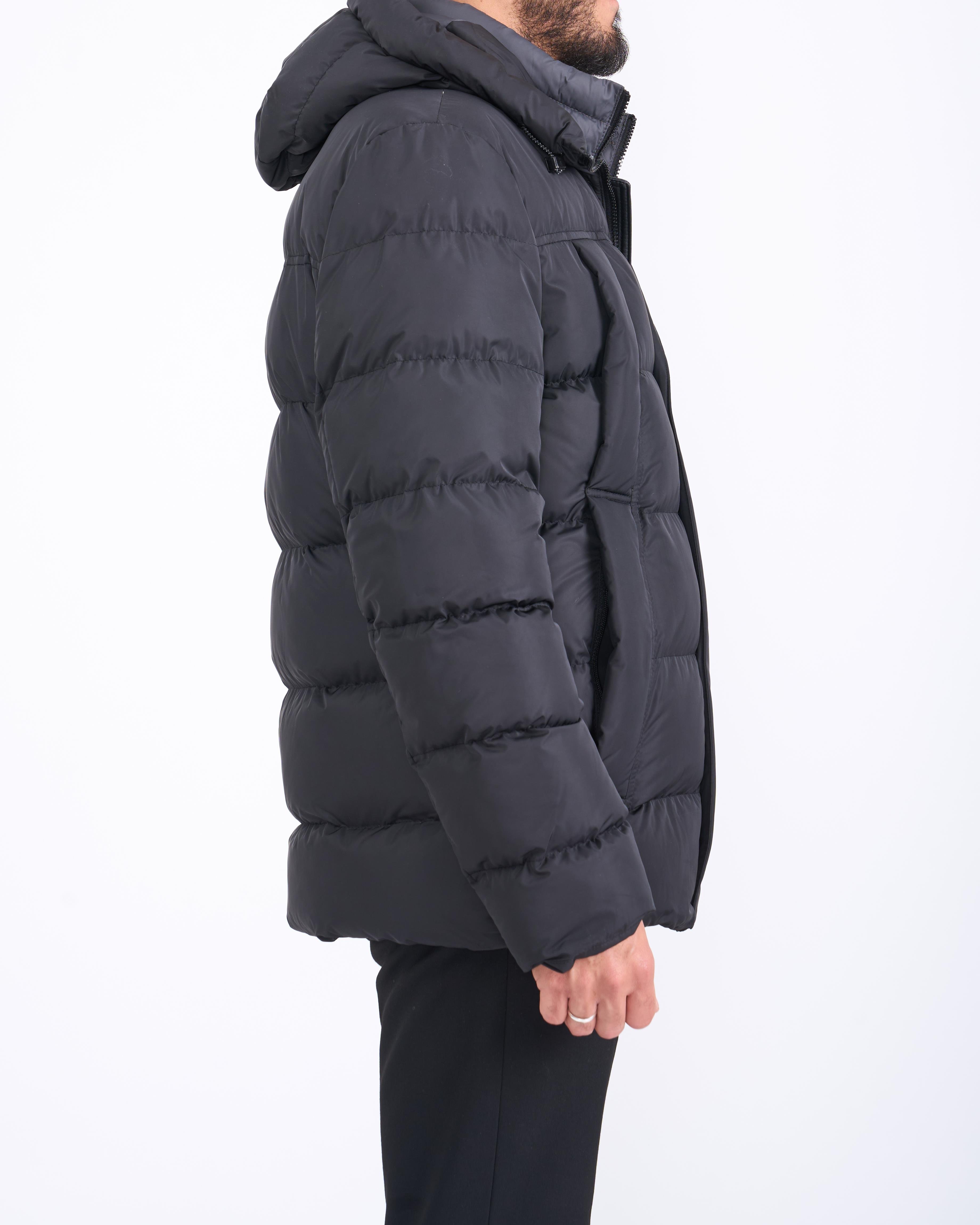 İtalyan stil kapüşonlu şişme erkek mont siyah T10566