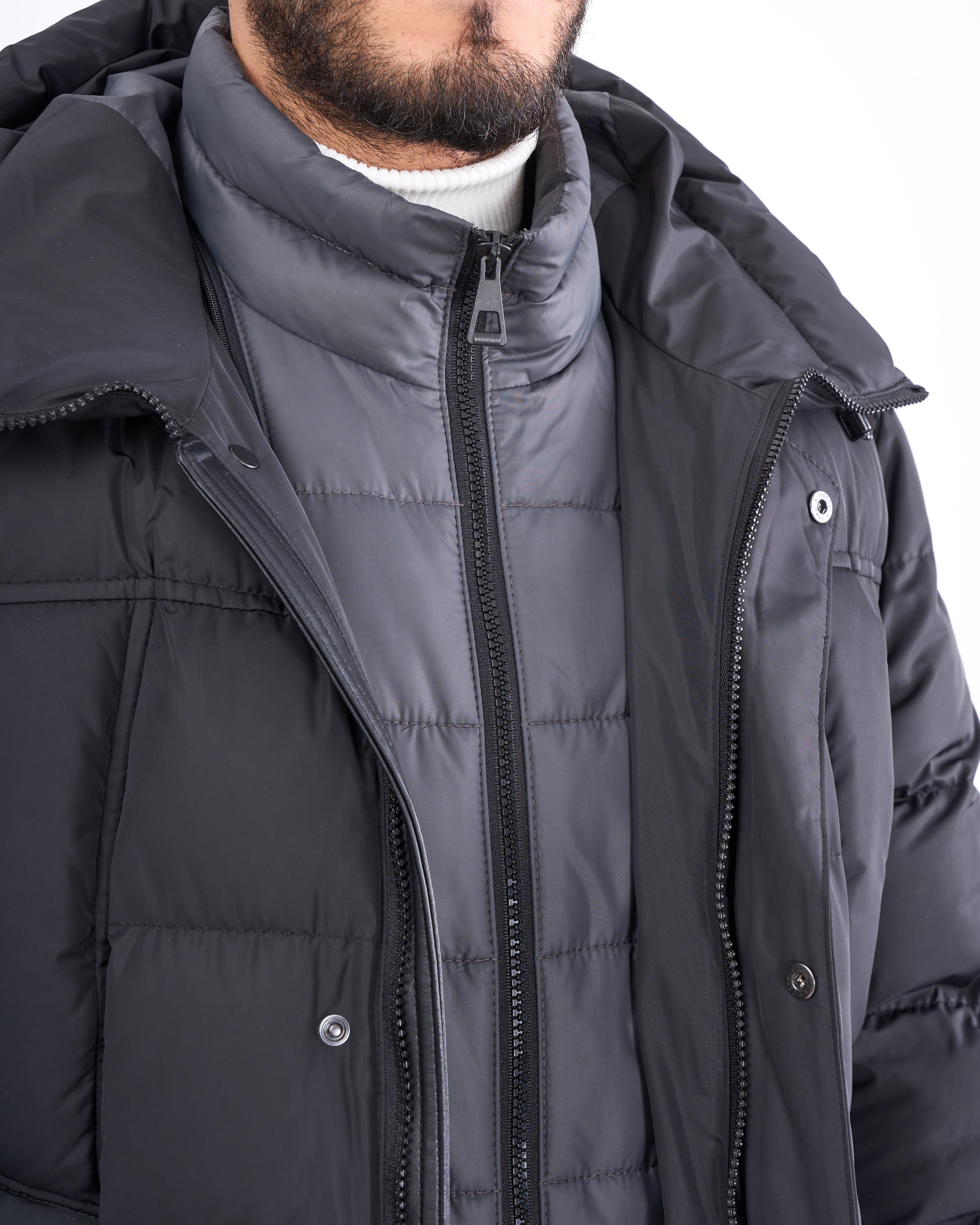 İtalyan stil kapüşonlu şişme erkek mont siyah T10566