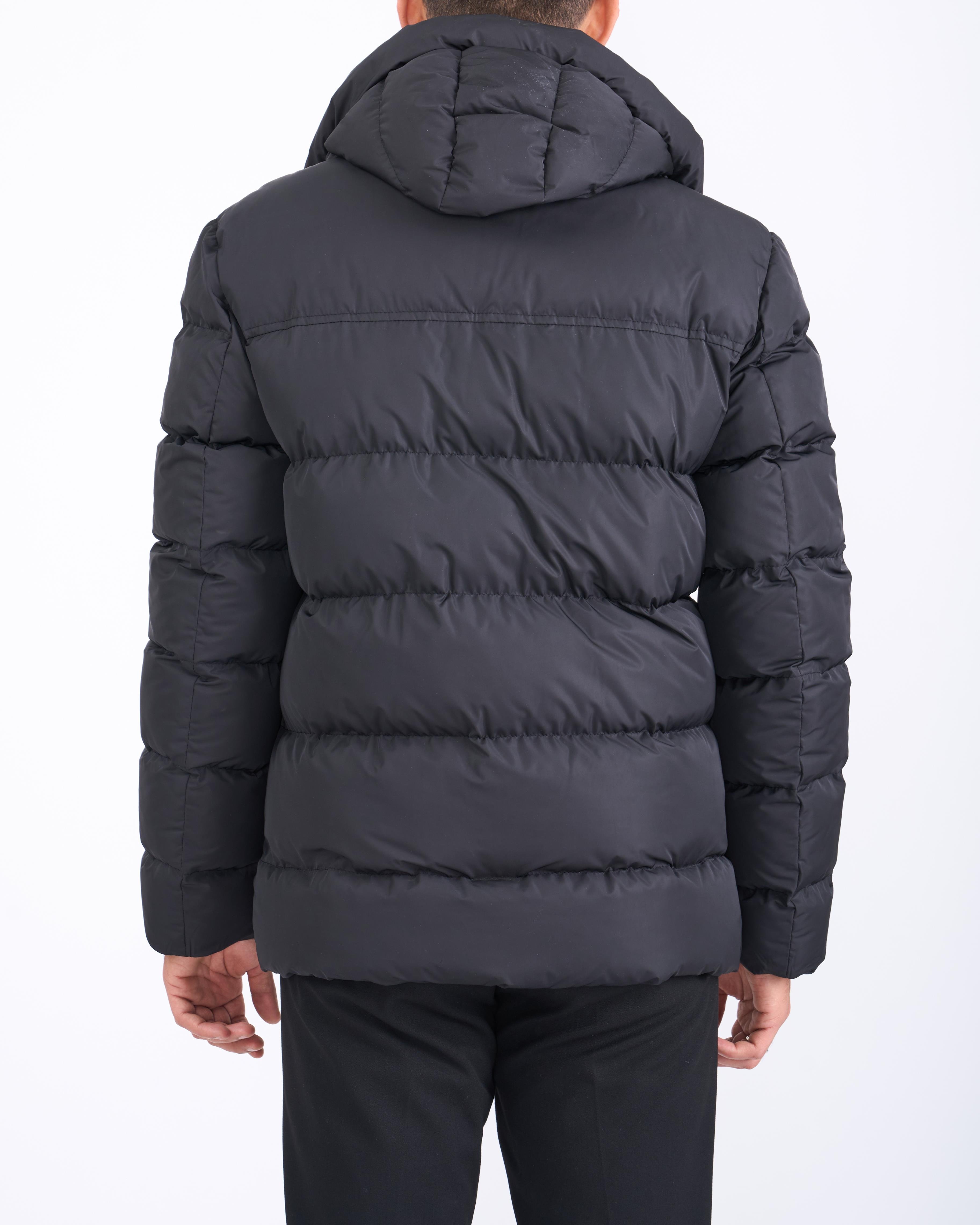 İtalyan stil kapüşonlu şişme erkek mont siyah T10566