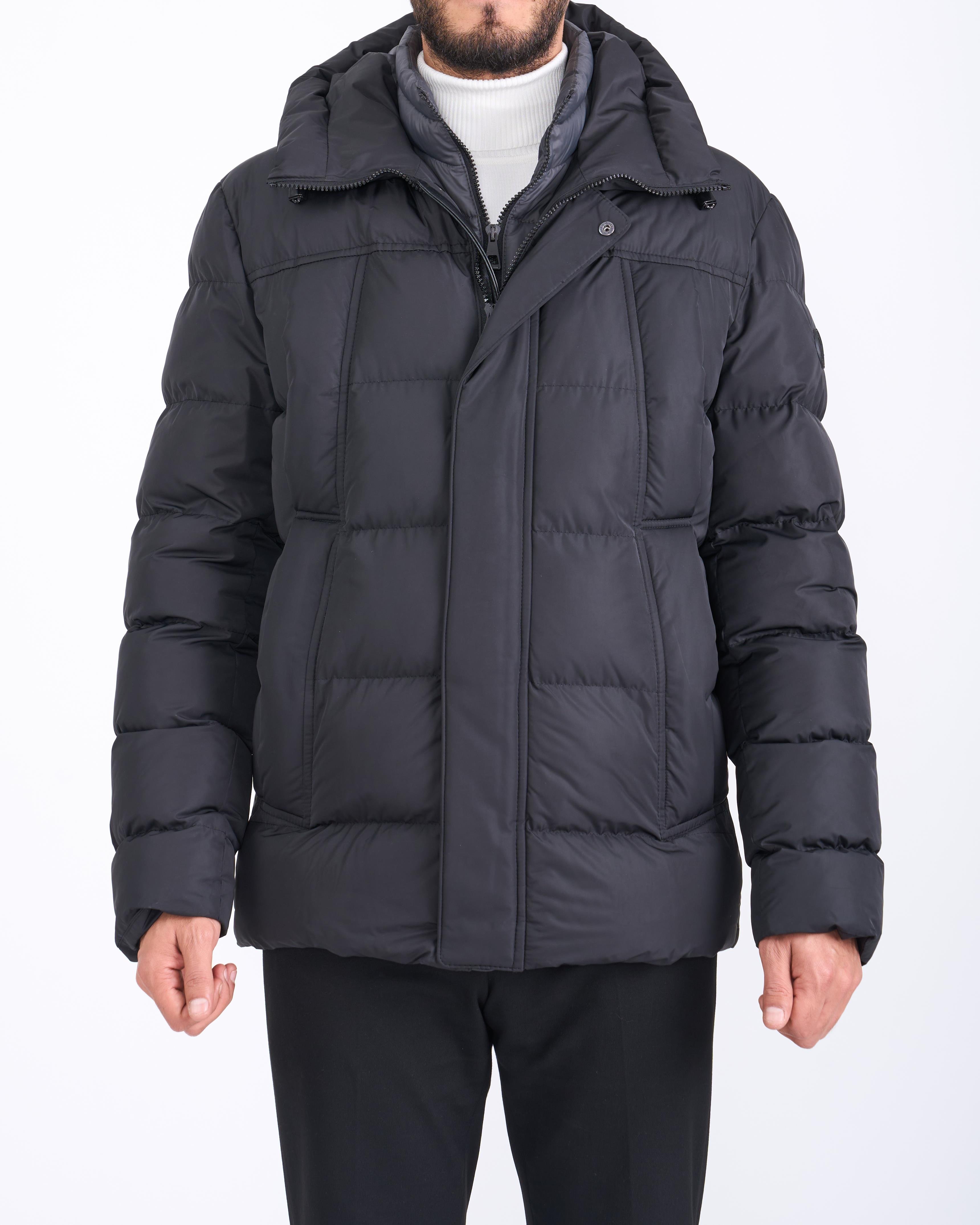 İtalyan stil kapüşonlu şişme erkek mont siyah T10566