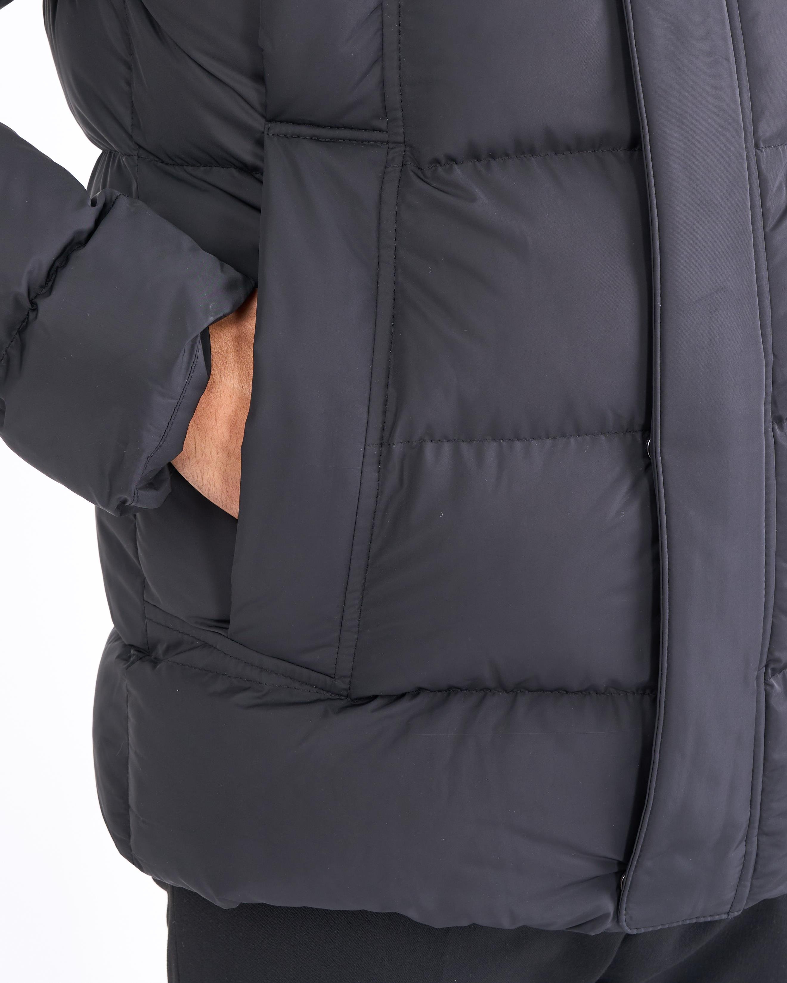 İtalyan stil kapüşonlu şişme erkek mont siyah T10566