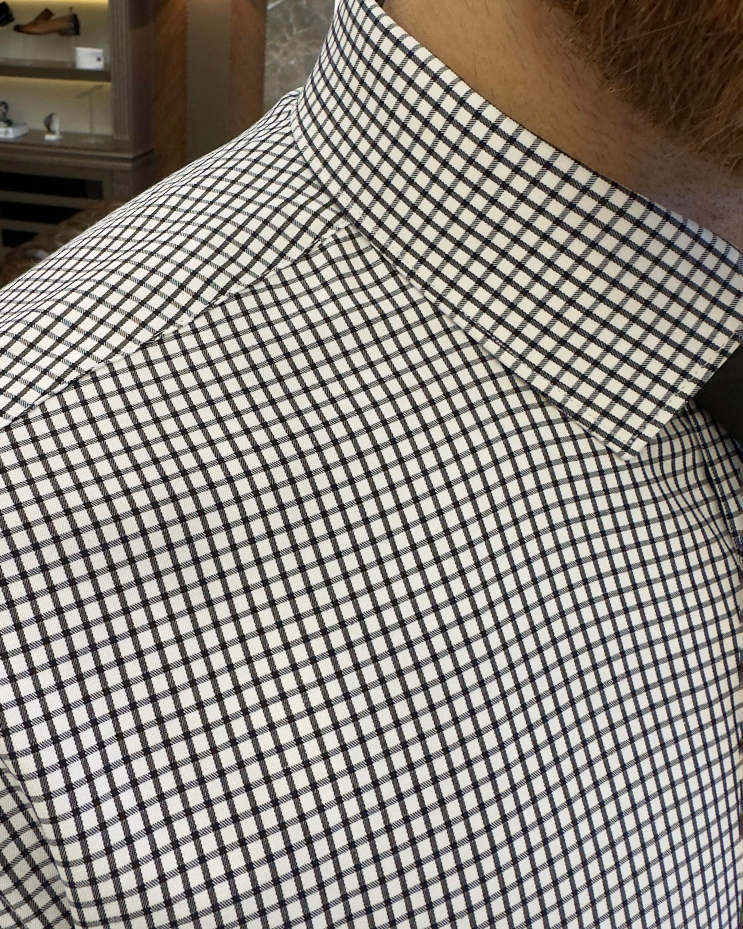 Italian style checkered tie collar cotton men's shirt black T11172