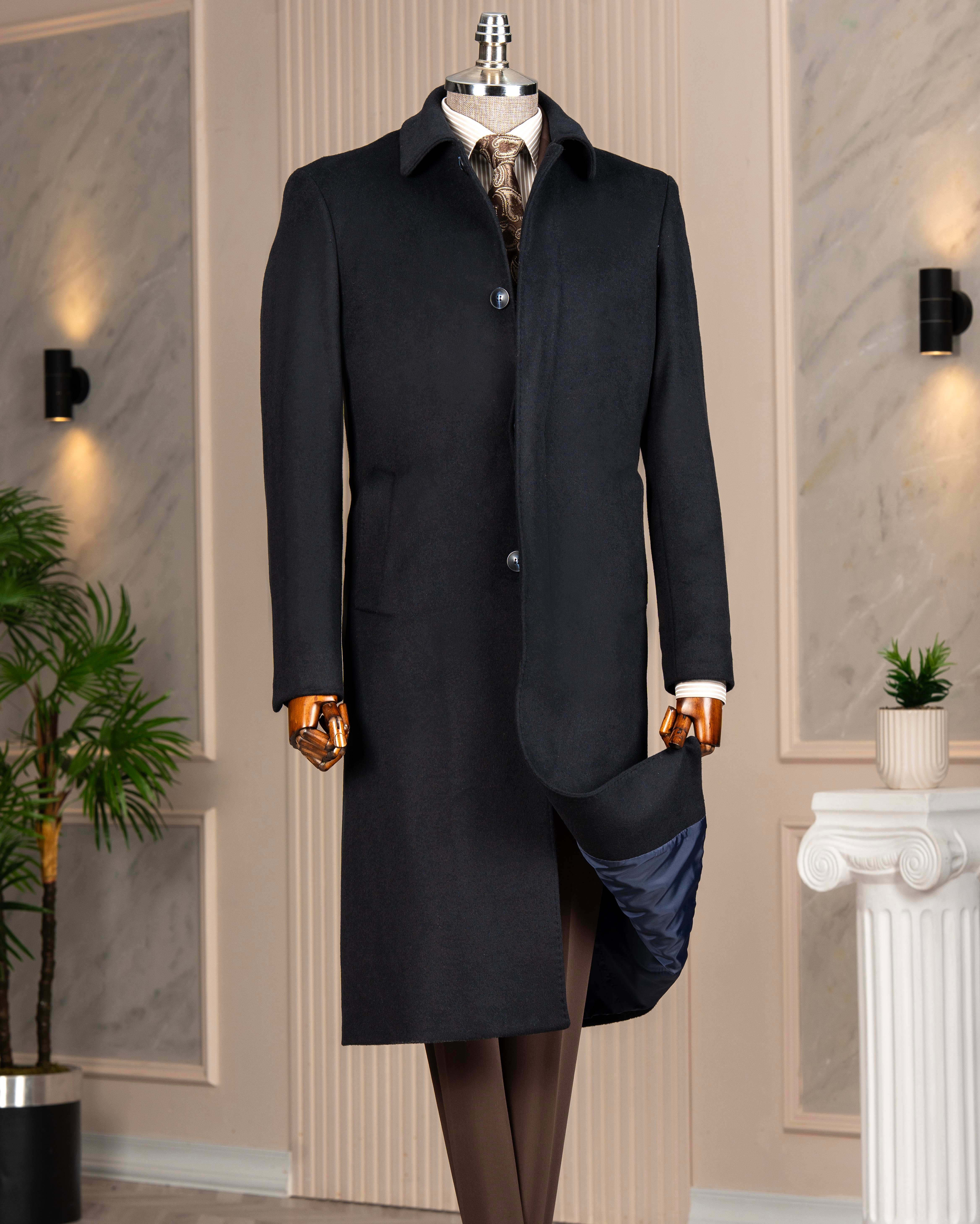 İtalyan stil klasik kalıp yün karışımlı kaşe erkek kaban lacivert T14684