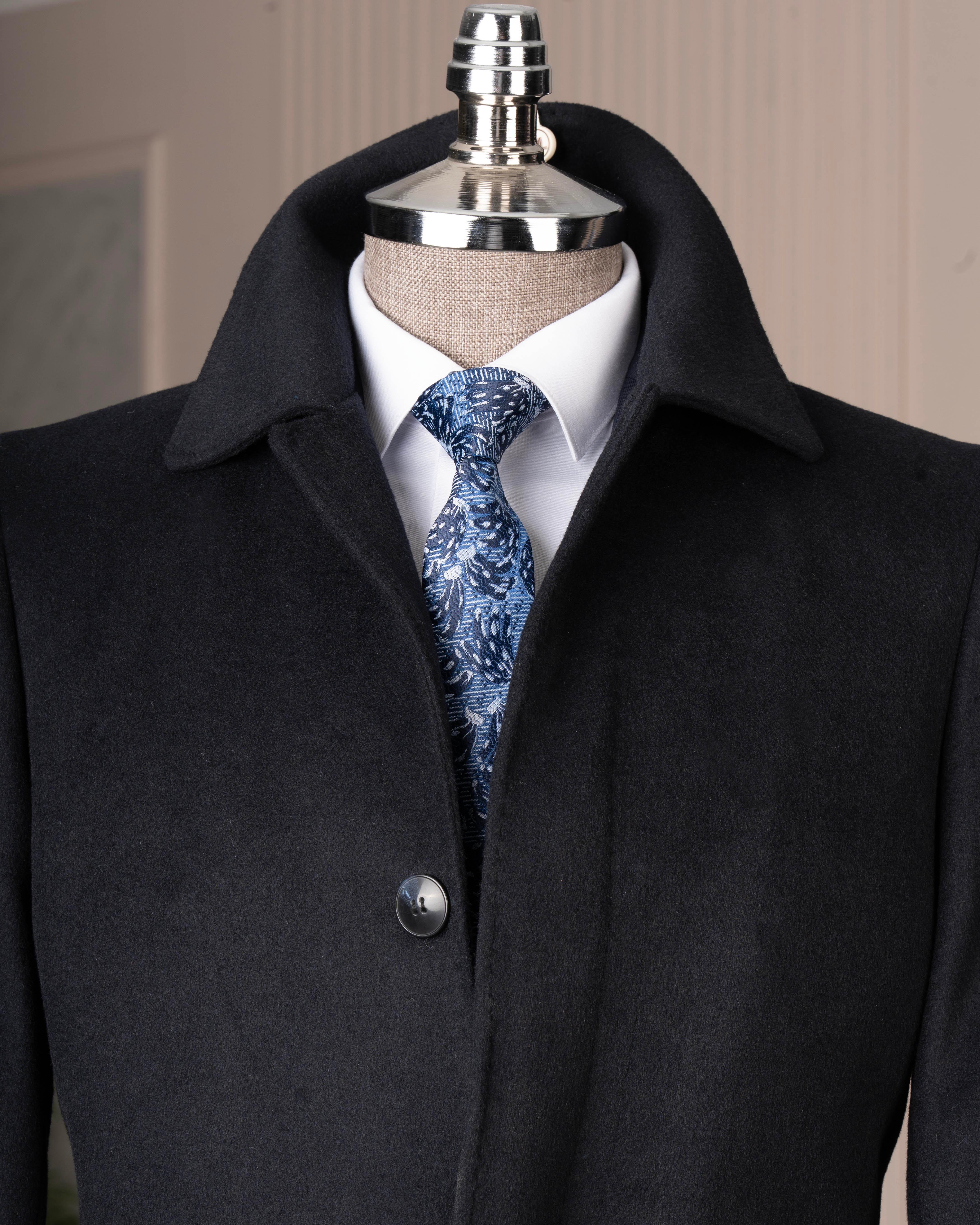 İtalyan stil klasik kalıp yün karışımlı kaşe erkek kaban lacivert T14682