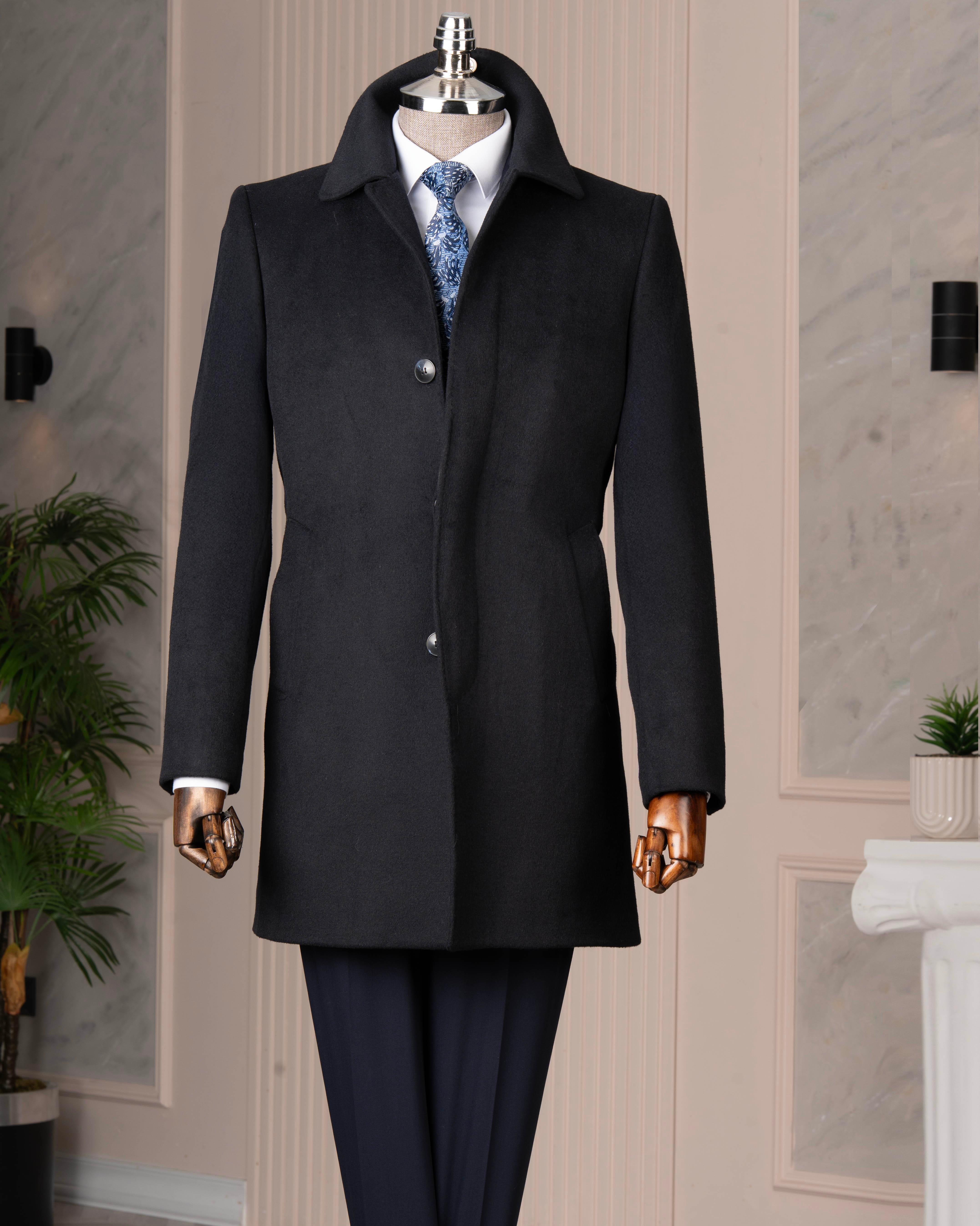 İtalyan stil klasik kalıp yün karışımlı kaşe erkek kaban lacivert T14682