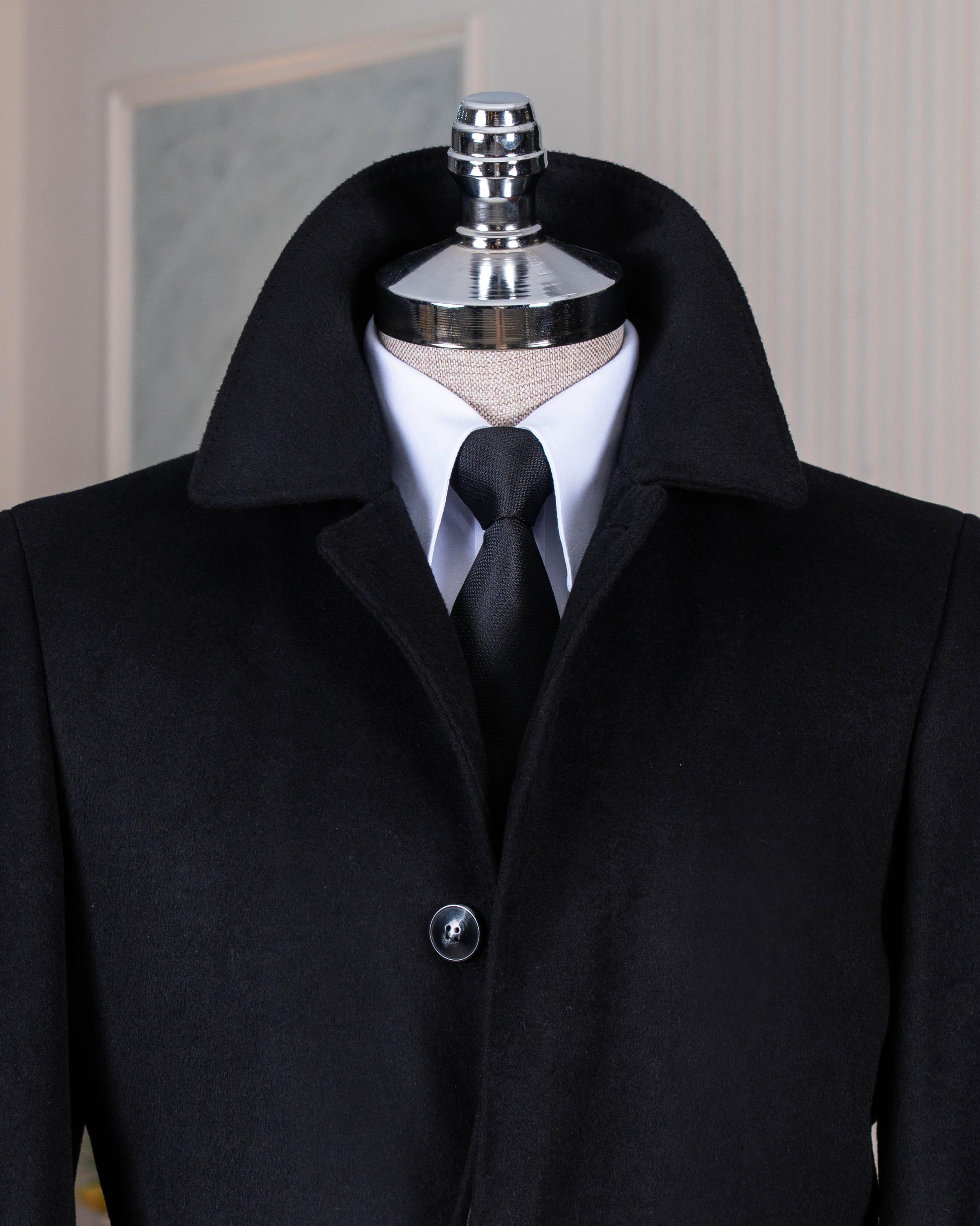 İtalyan stil klasik kalıp yün karışımlı kaşe erkek kaban siyah T14685