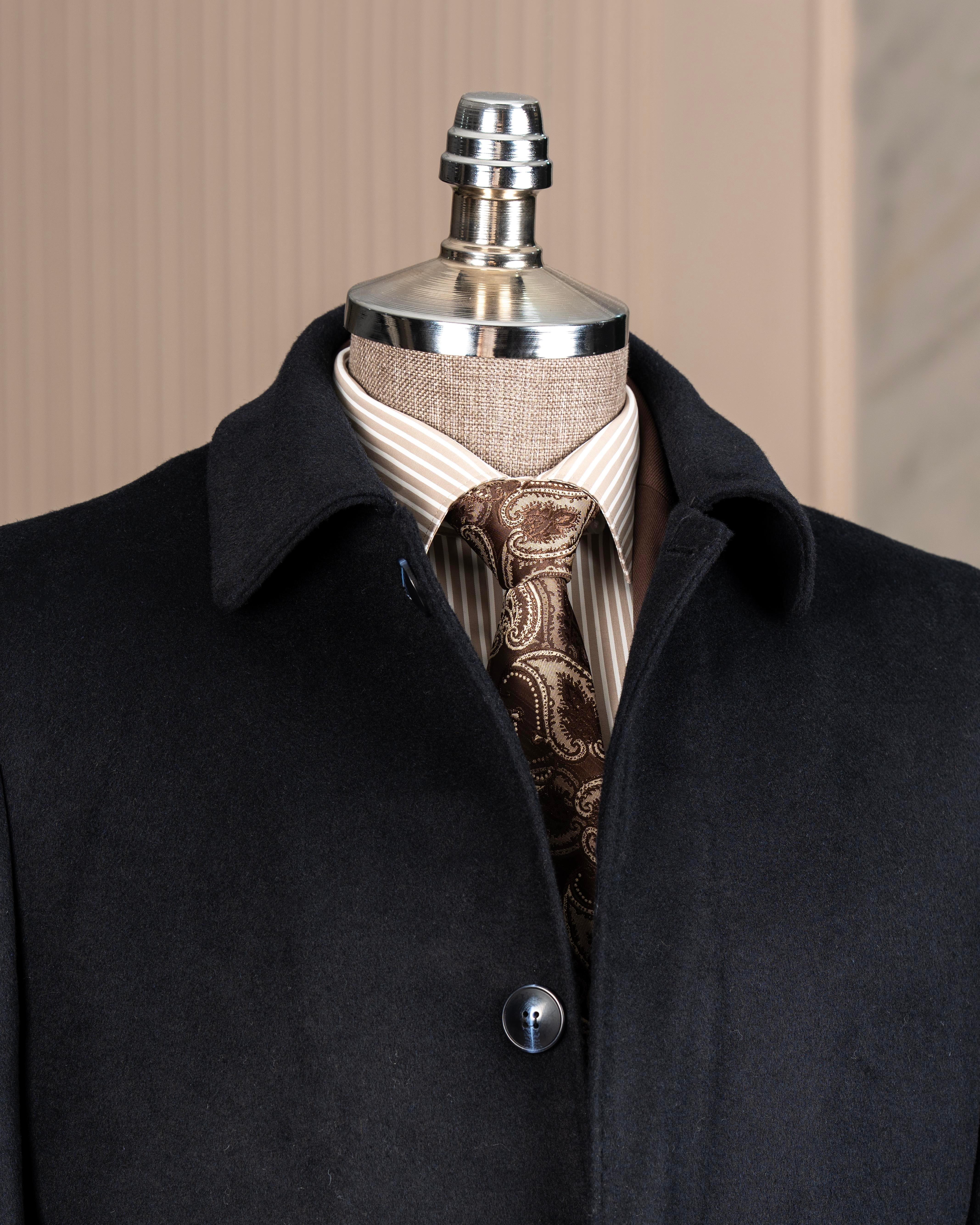 İtalyan stil klasik kalıp yün karışımlı kaşe erkek kaban lacivert T14684