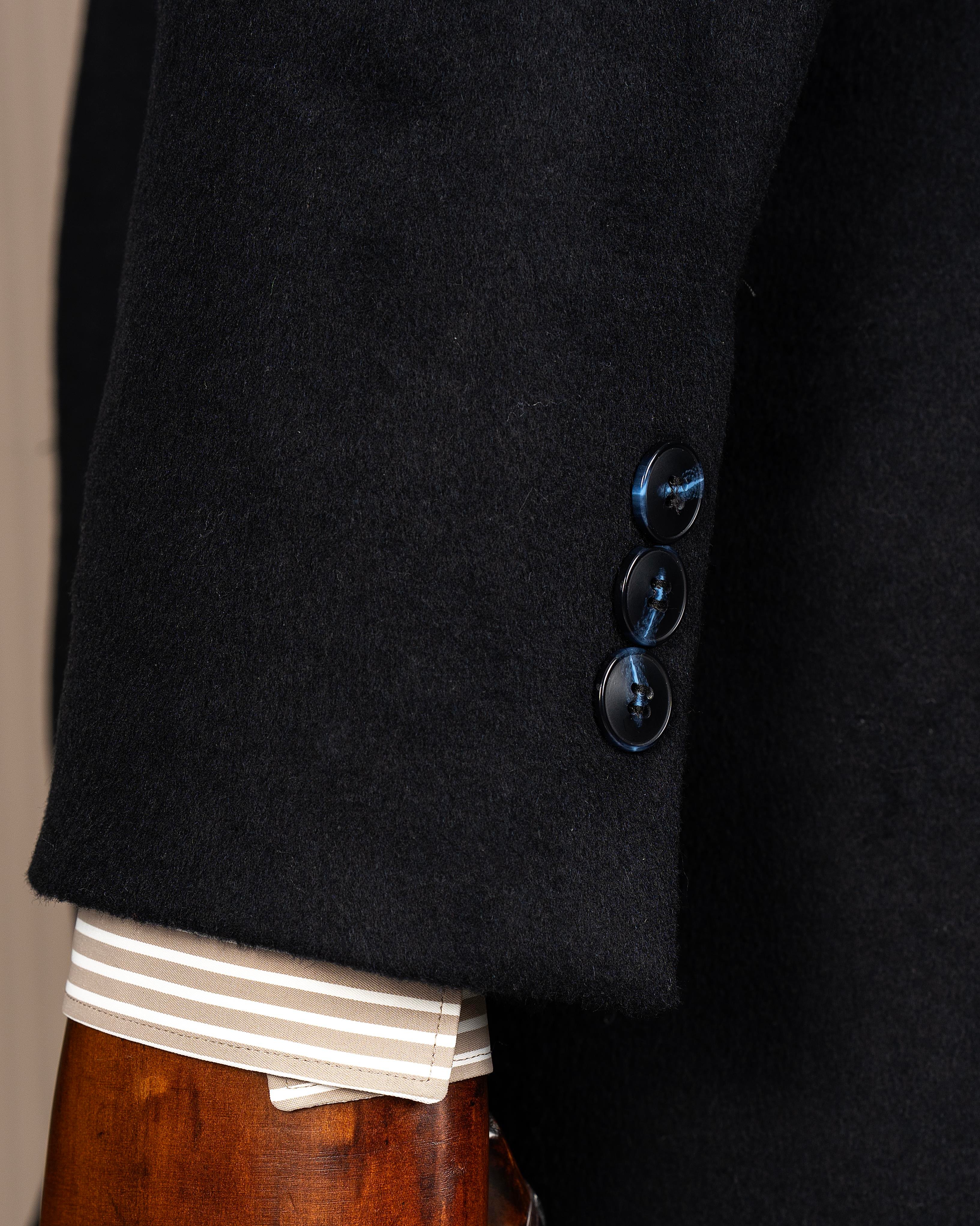 İtalyan stil klasik kalıp yün karışımlı kaşe erkek kaban lacivert T14684