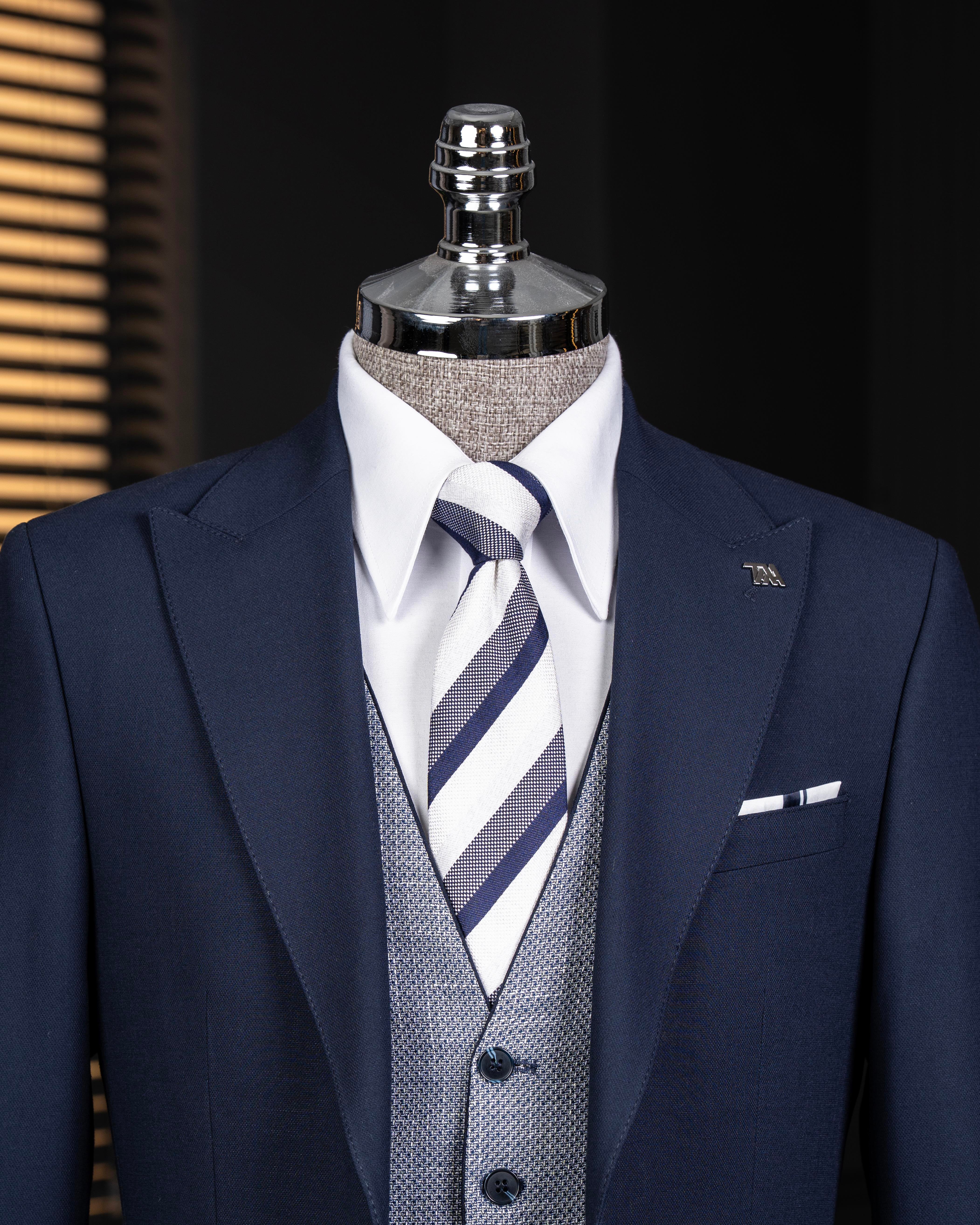 İtalyan stil kombin takım elbise ceket yelek pantalon lacivert T14041