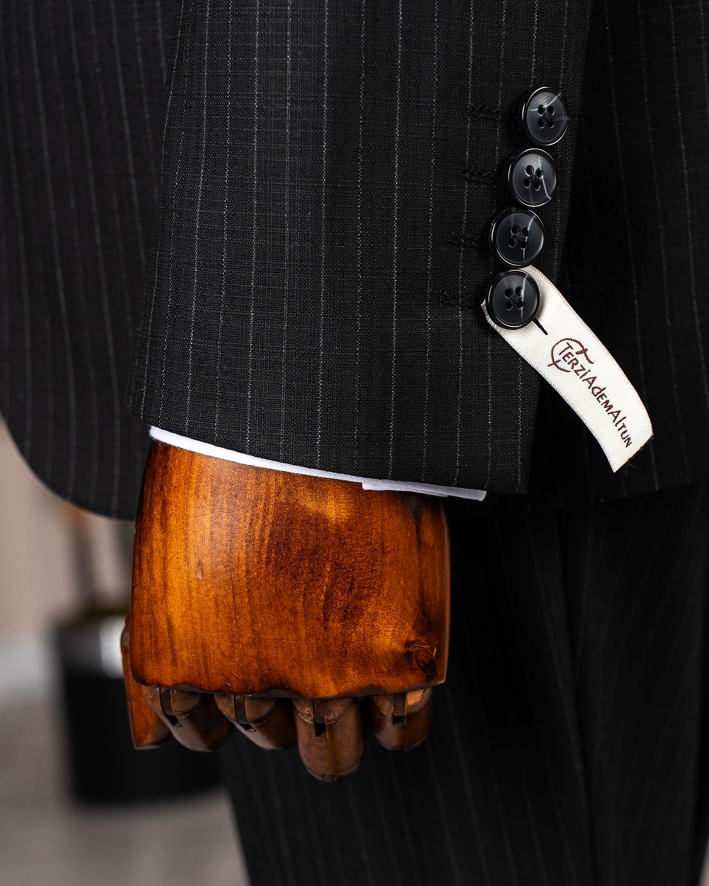 İtalyan stil kombin takım elbise ceket yelek pantalon siyah T14043