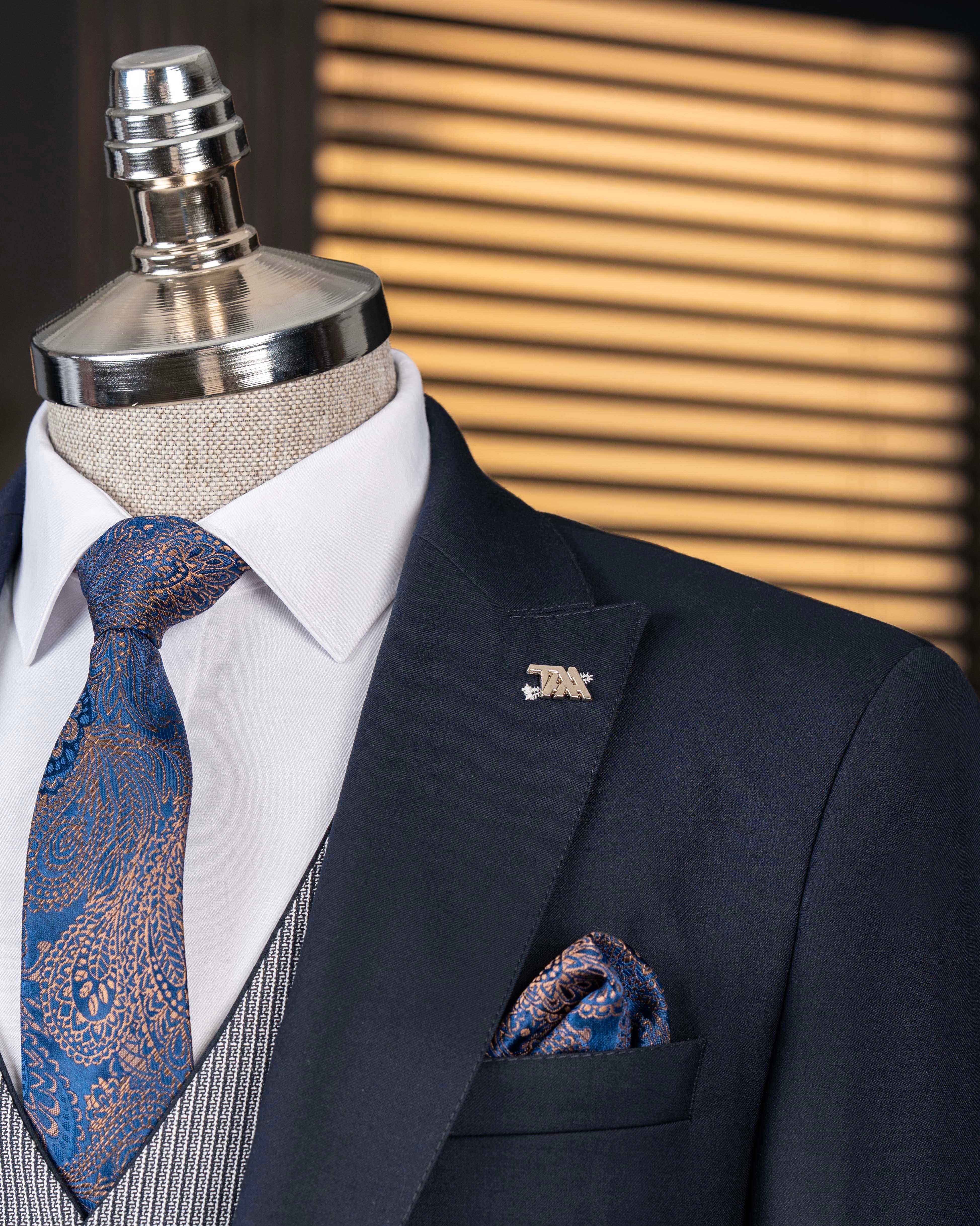 İtalyan stil kombin takım elbise ceket yelek pantalon lacivert T14354