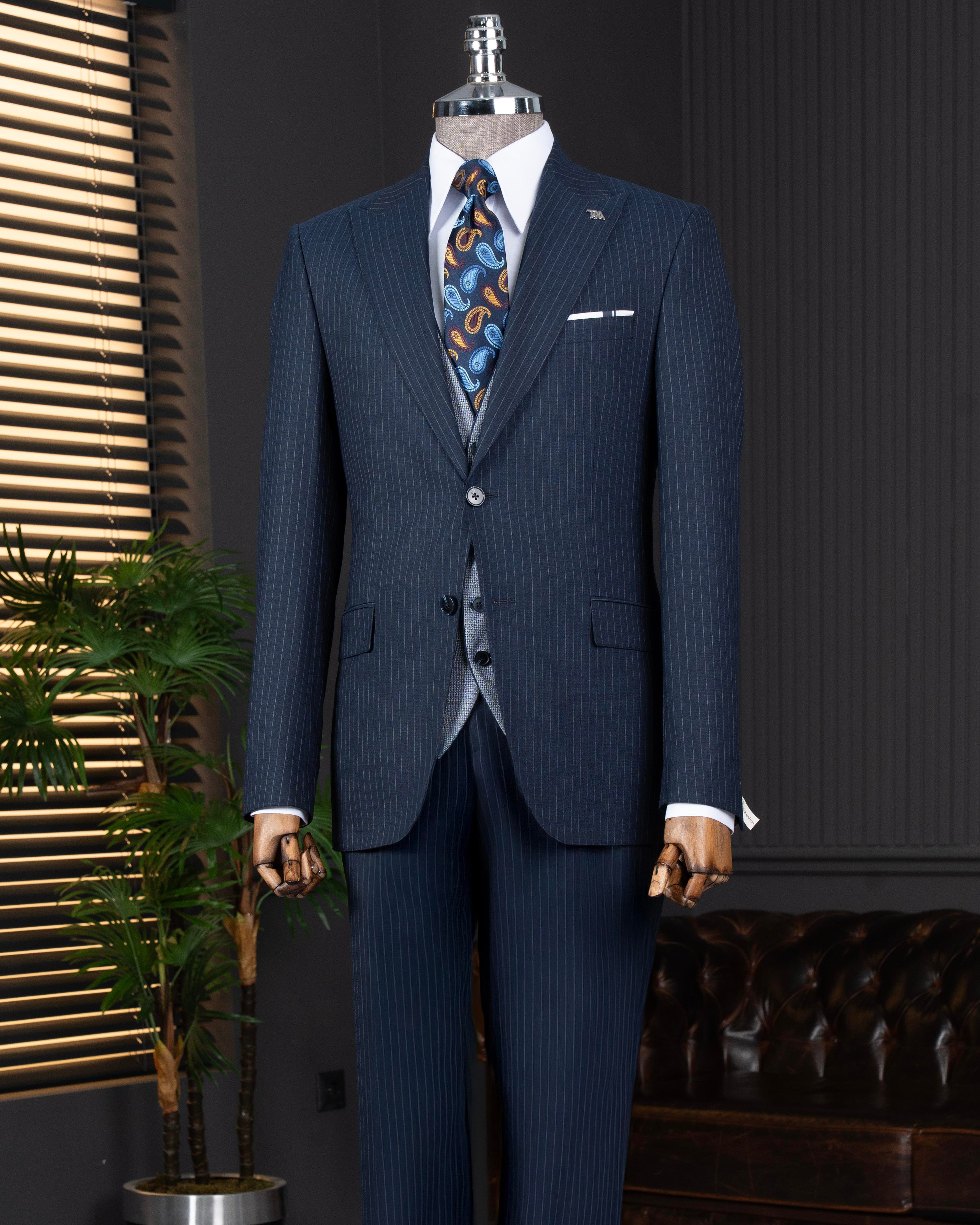İtalyan stil kombin takım elbise ceket yelek pantalon lacivert T14042