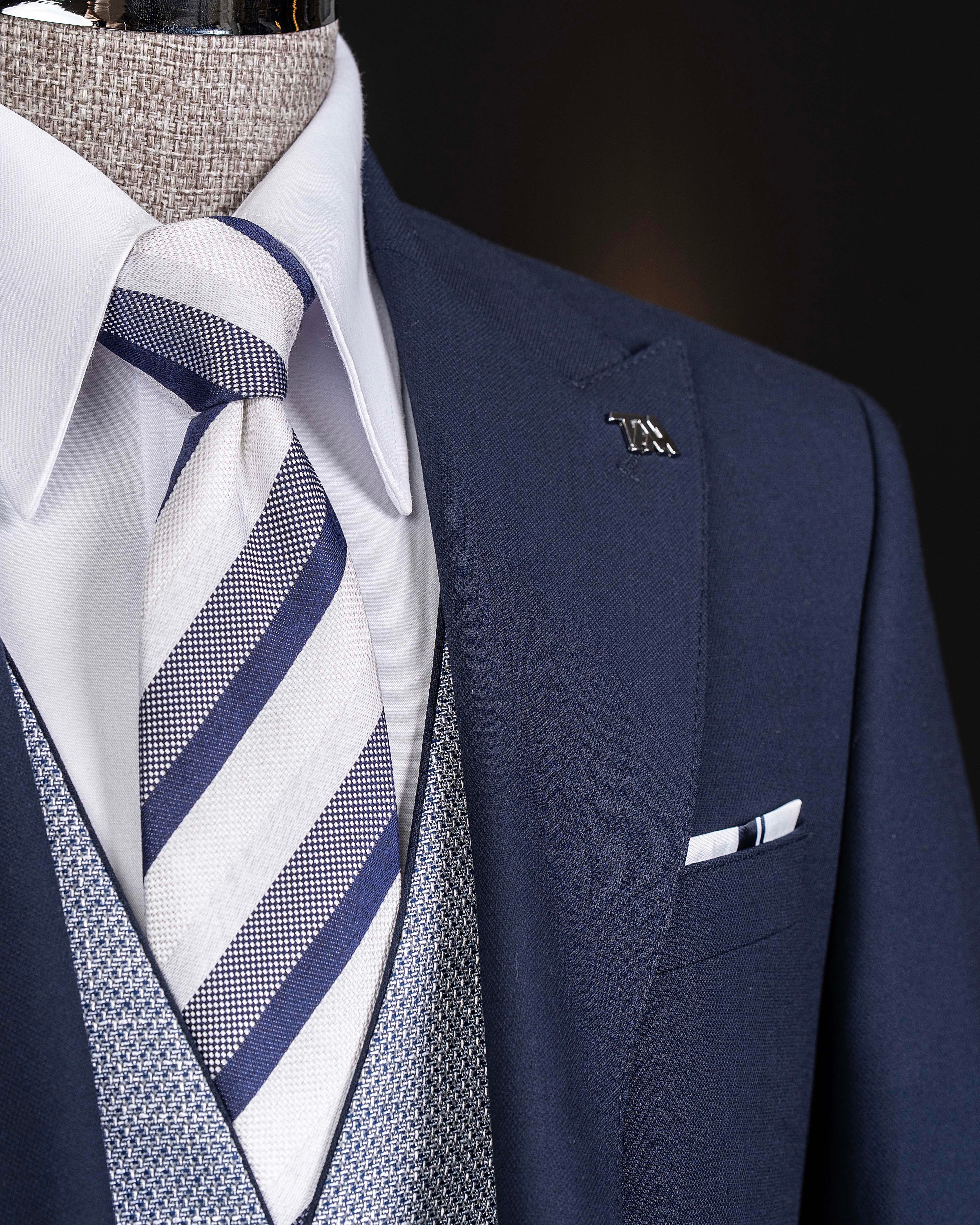 İtalyan stil kombin takım elbise ceket yelek pantalon lacivert T14041