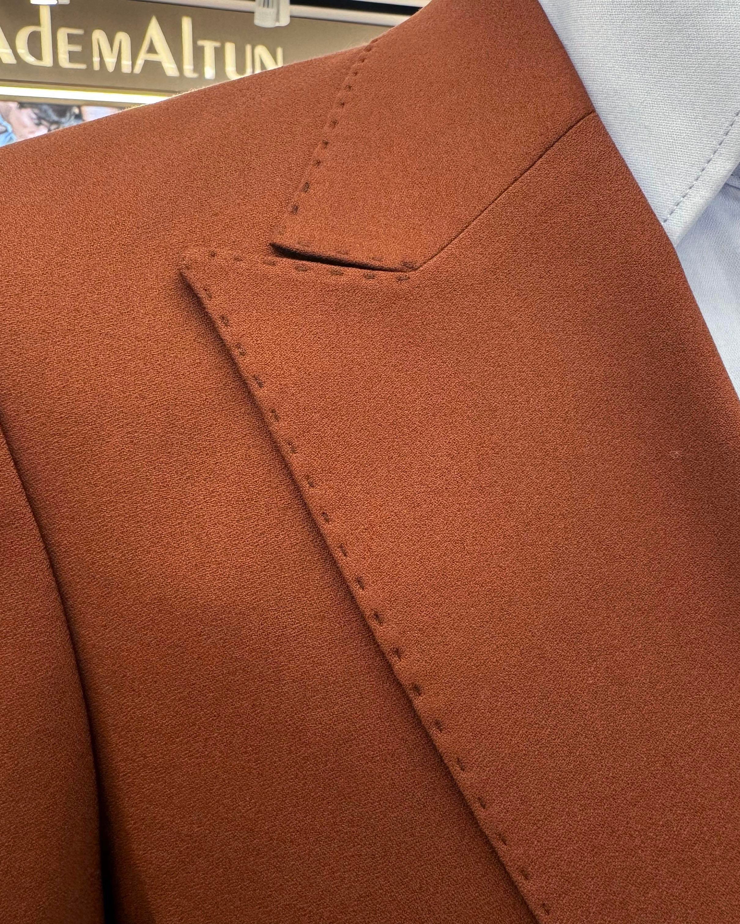 İtalyan stil kruvaze ceket pantolon erkek takım elbise kiremit T11094