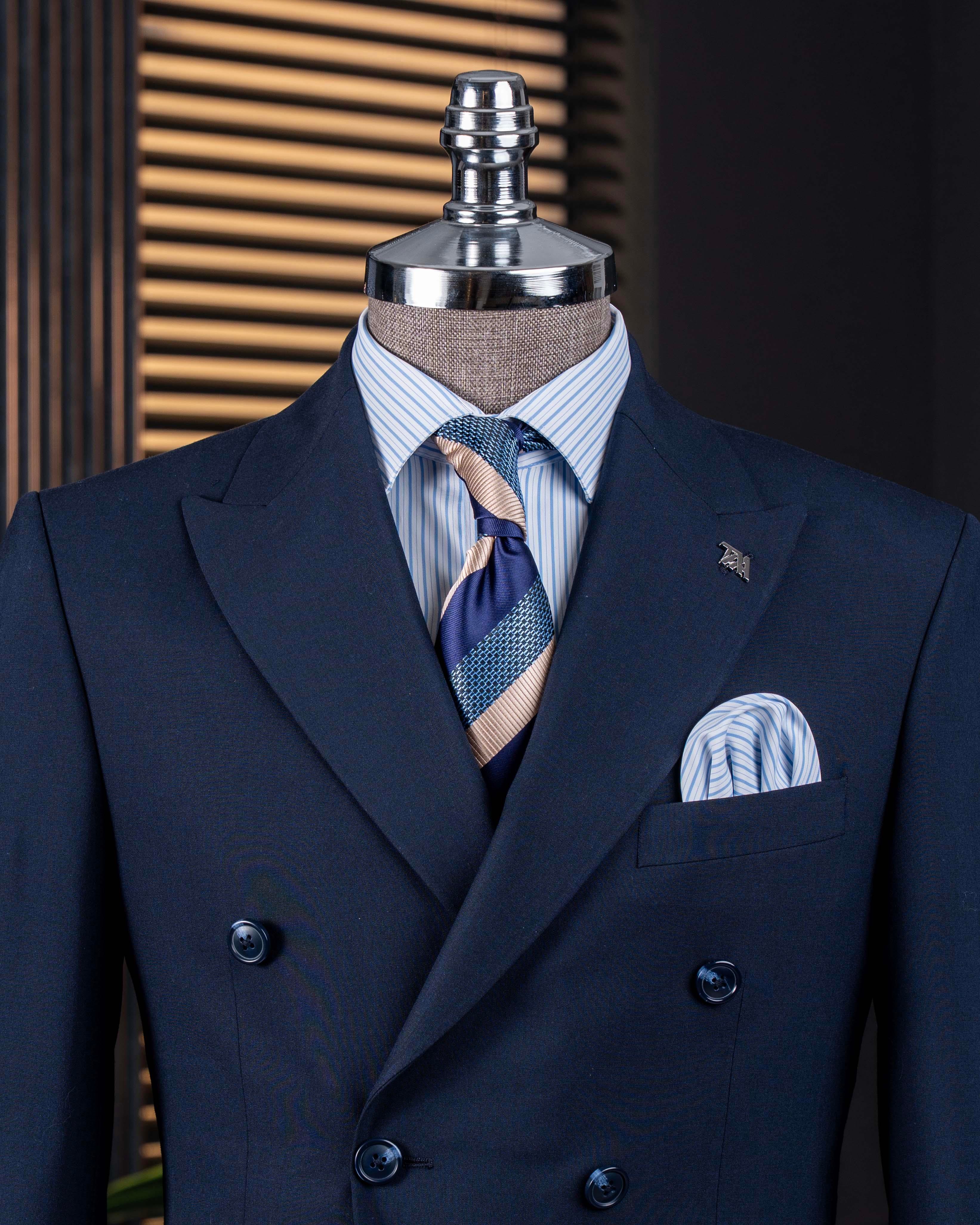 İtalyan stil kruvaze ceket pantolon takım elbise lacivert T14116