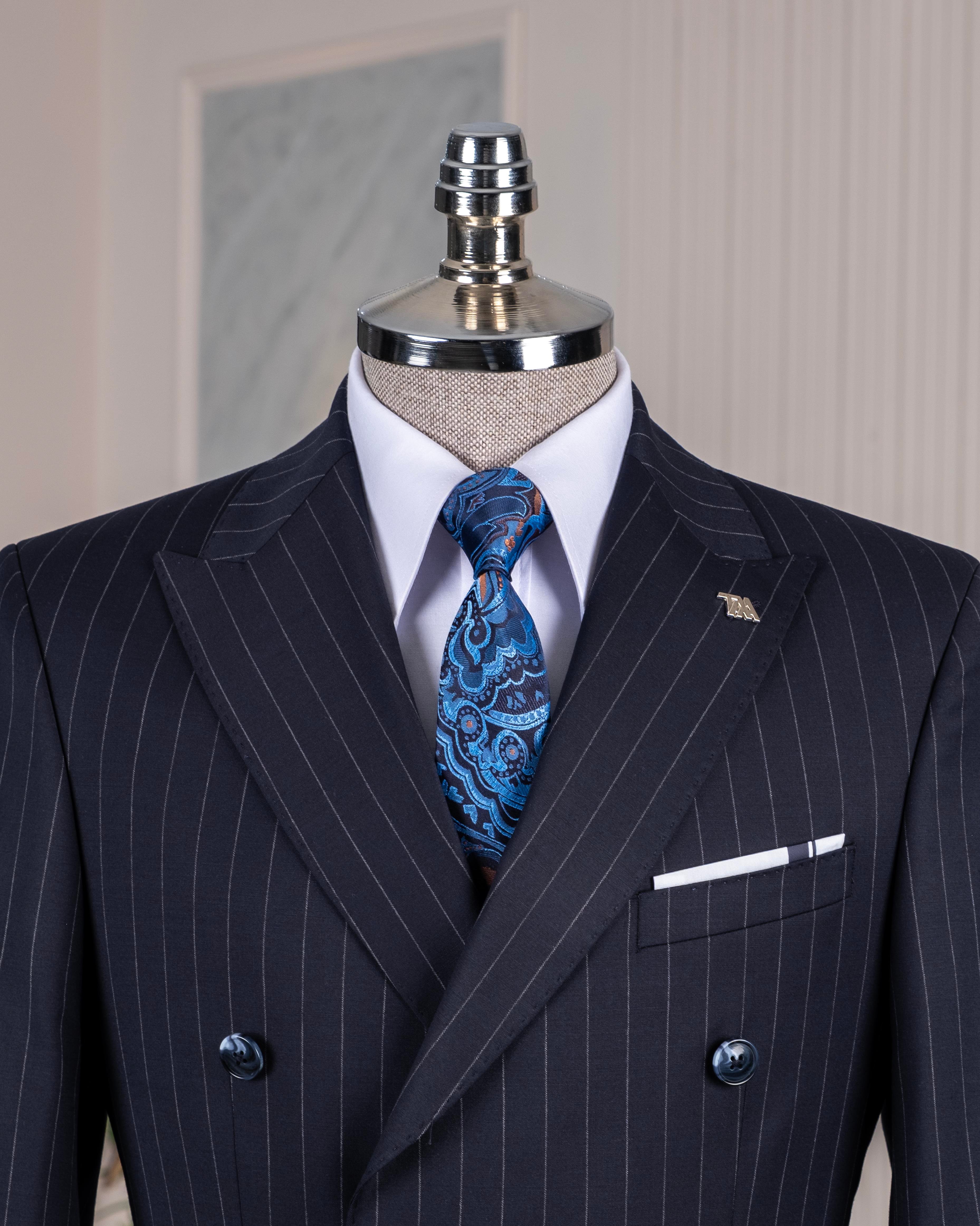 İtalyan stil kruvaze ceket pantolon takım elbise %44 yünlü lacivert T14322