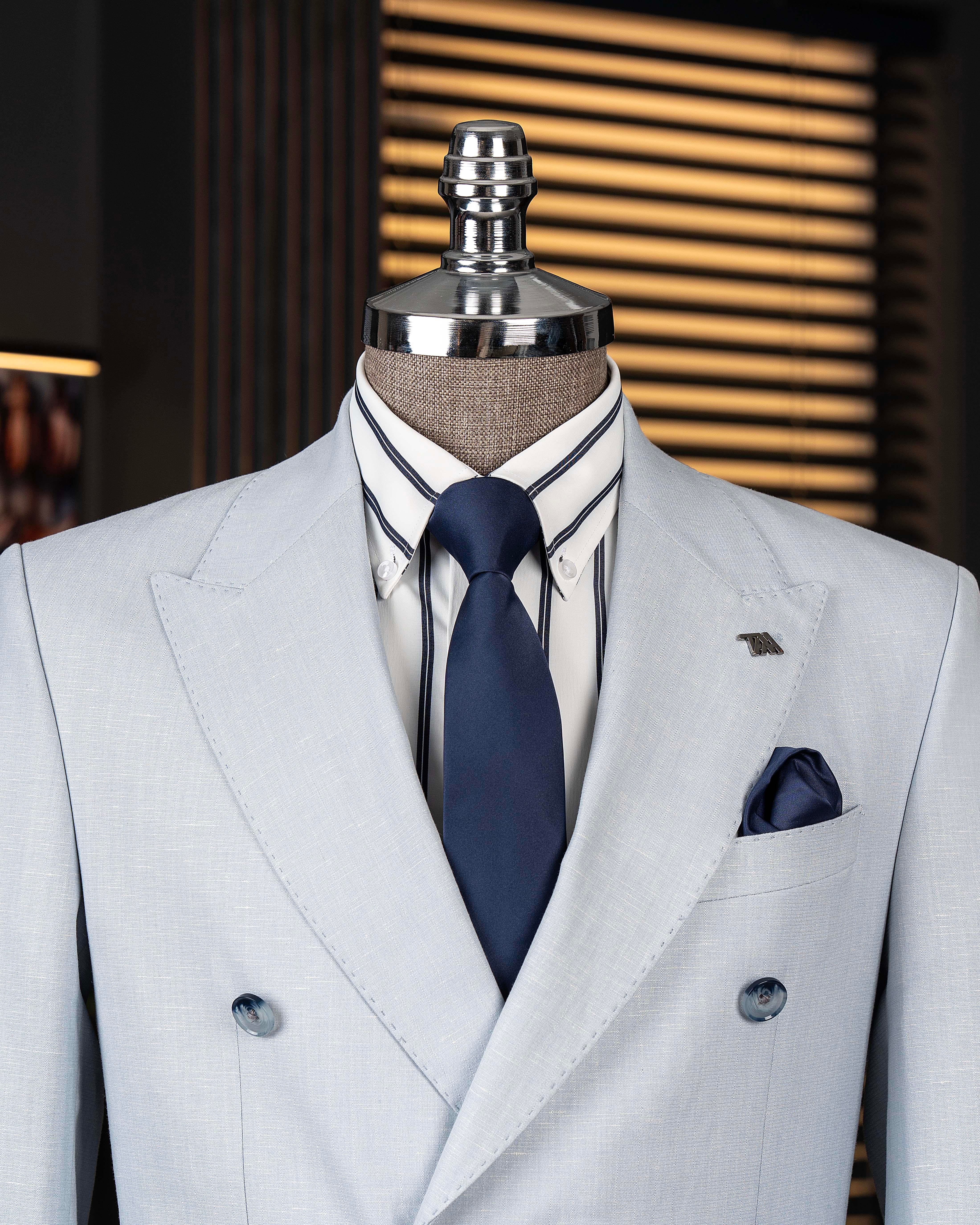 İtalyan stil kruvaze ceket pantolon takım elbise mavi T14094