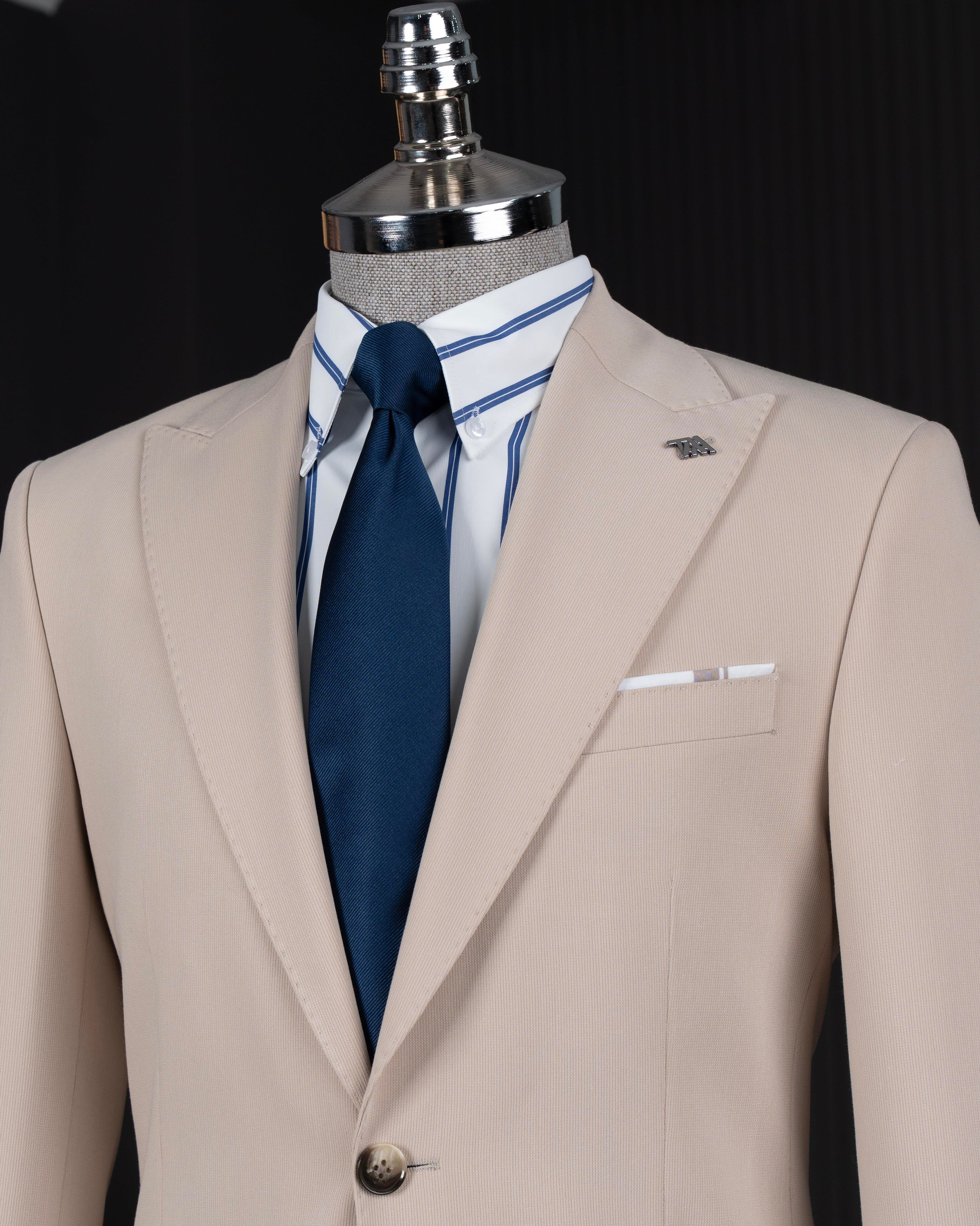 İtalyan stil kruvaze ceket pantolon takım elbise bej T14010