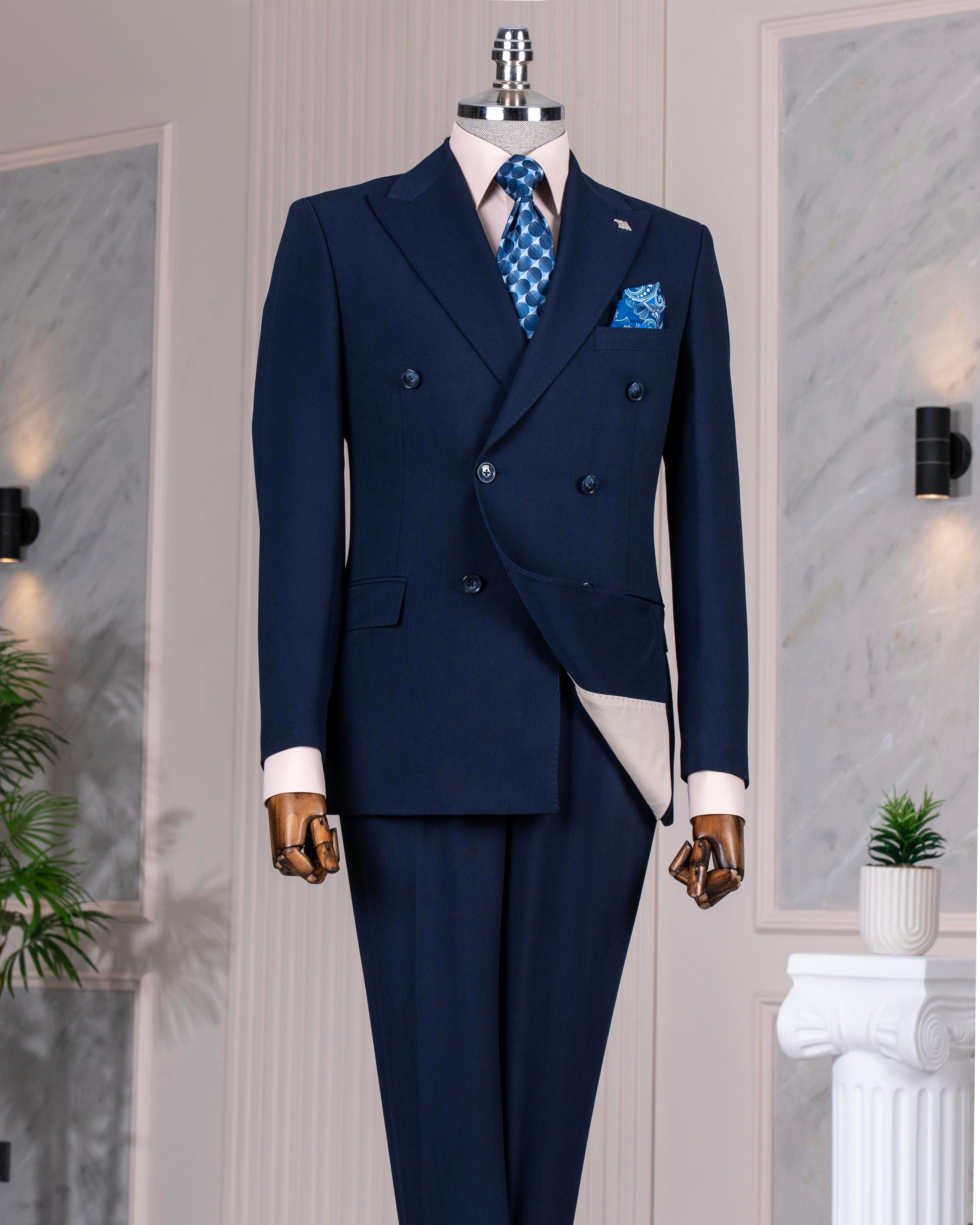 İtalyan stil kruvaze ceket pantolon takım elbise lacivert T14083