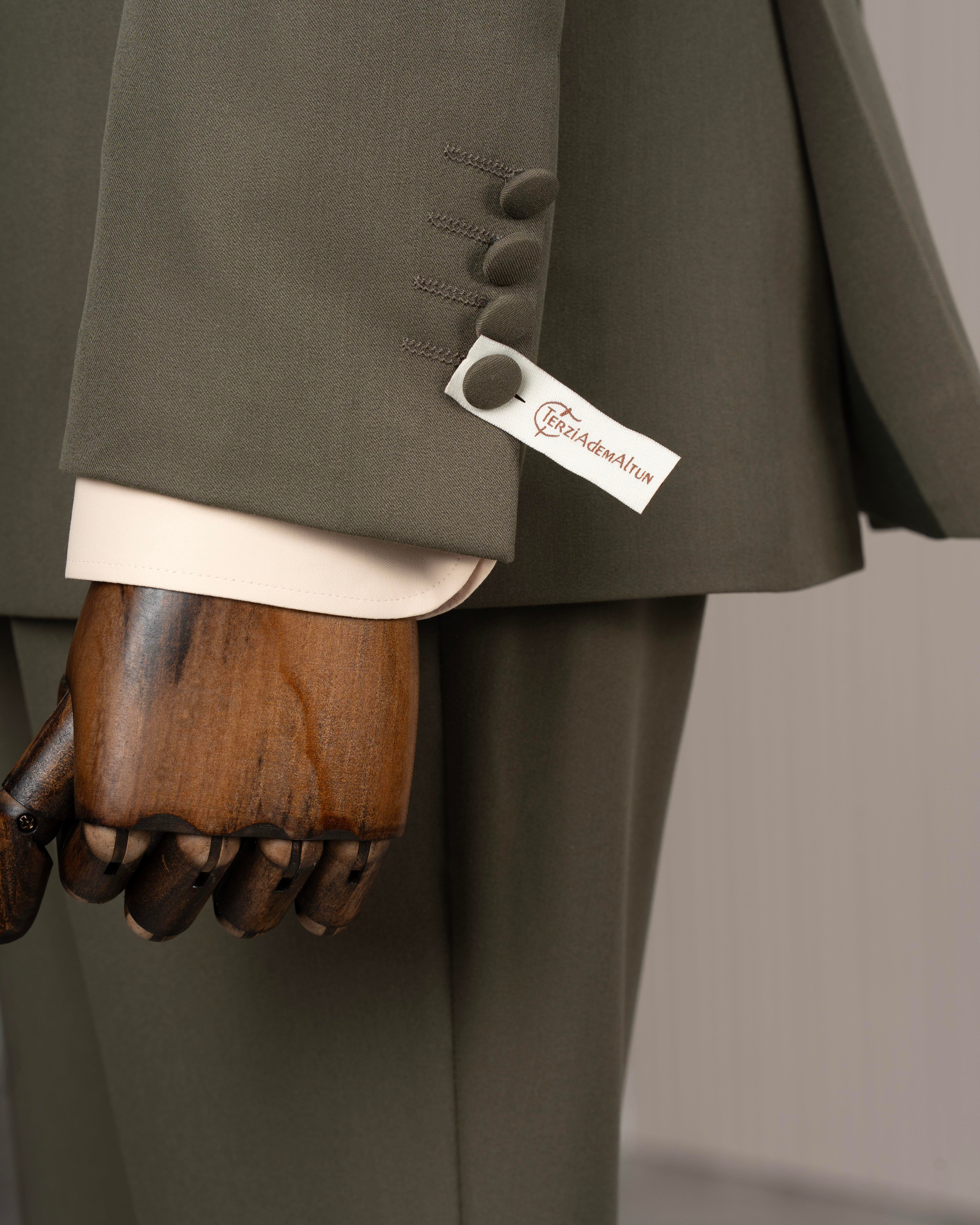 İtalyan stil kruvaze ceket pantolon takım elbise yeşil T14196