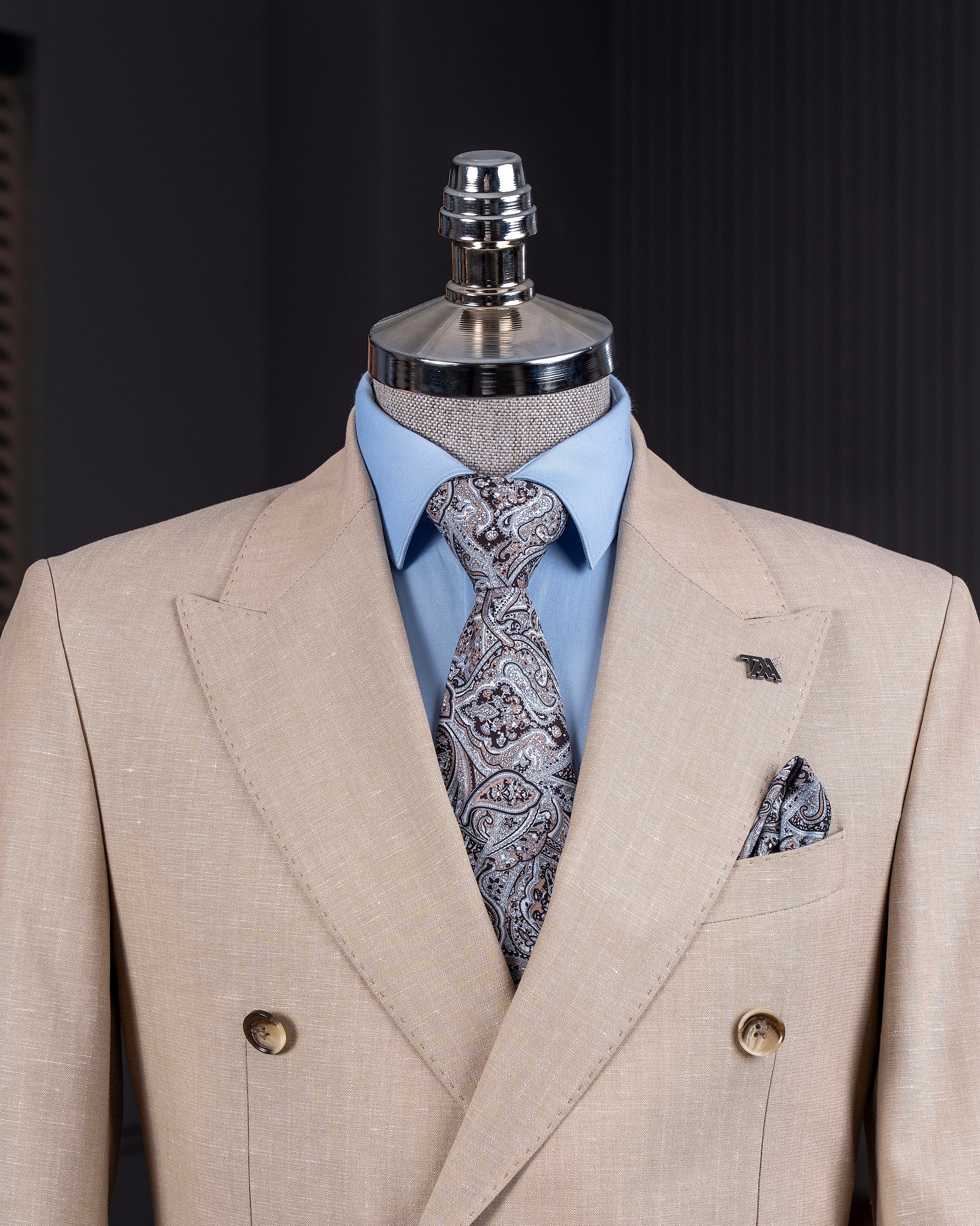 İtalyan stil kruvaze ceket pantolon takım elbise camel  T14095