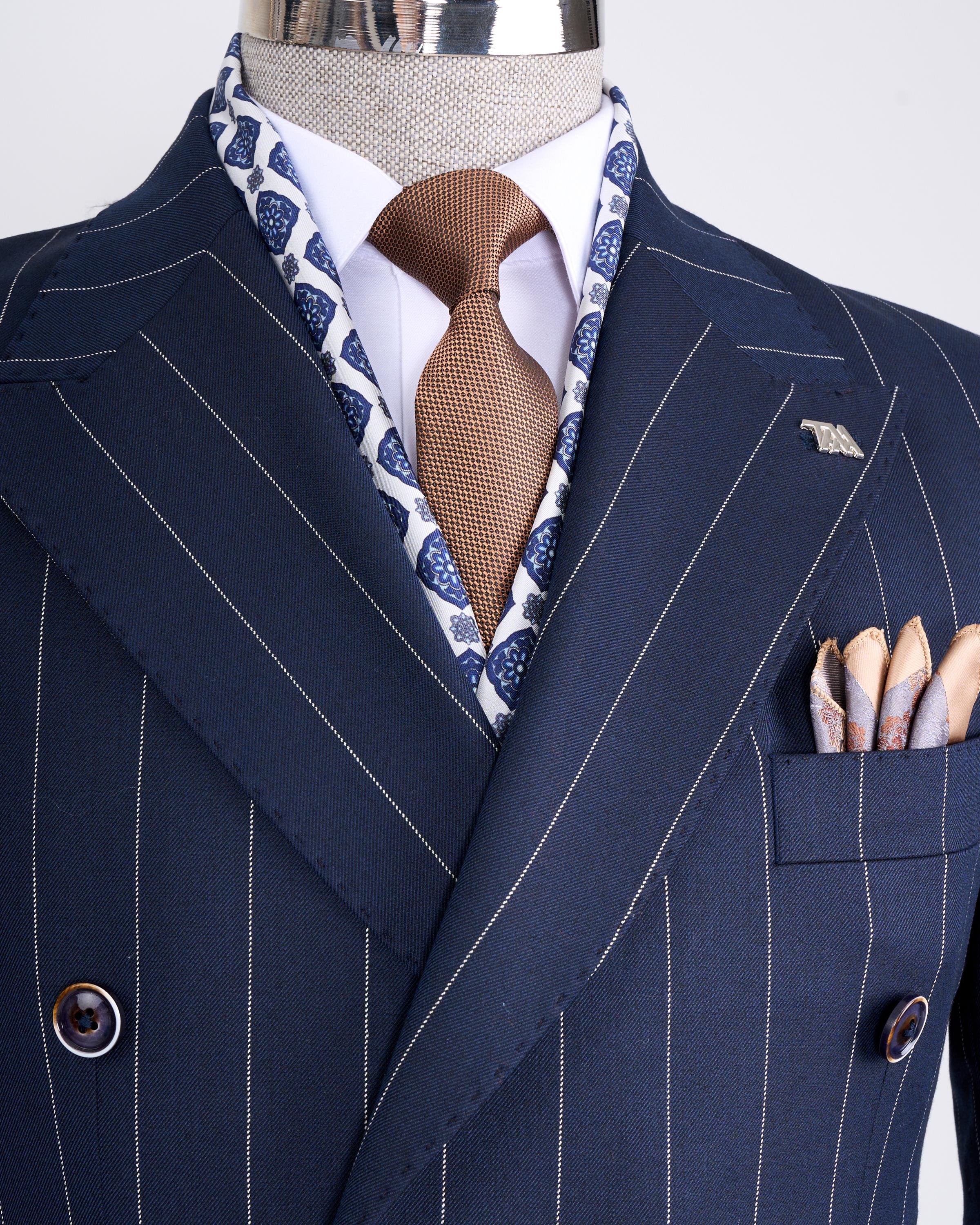 İtalyan stil kruvaze ceket pantolon takım elbise lacivert T13301