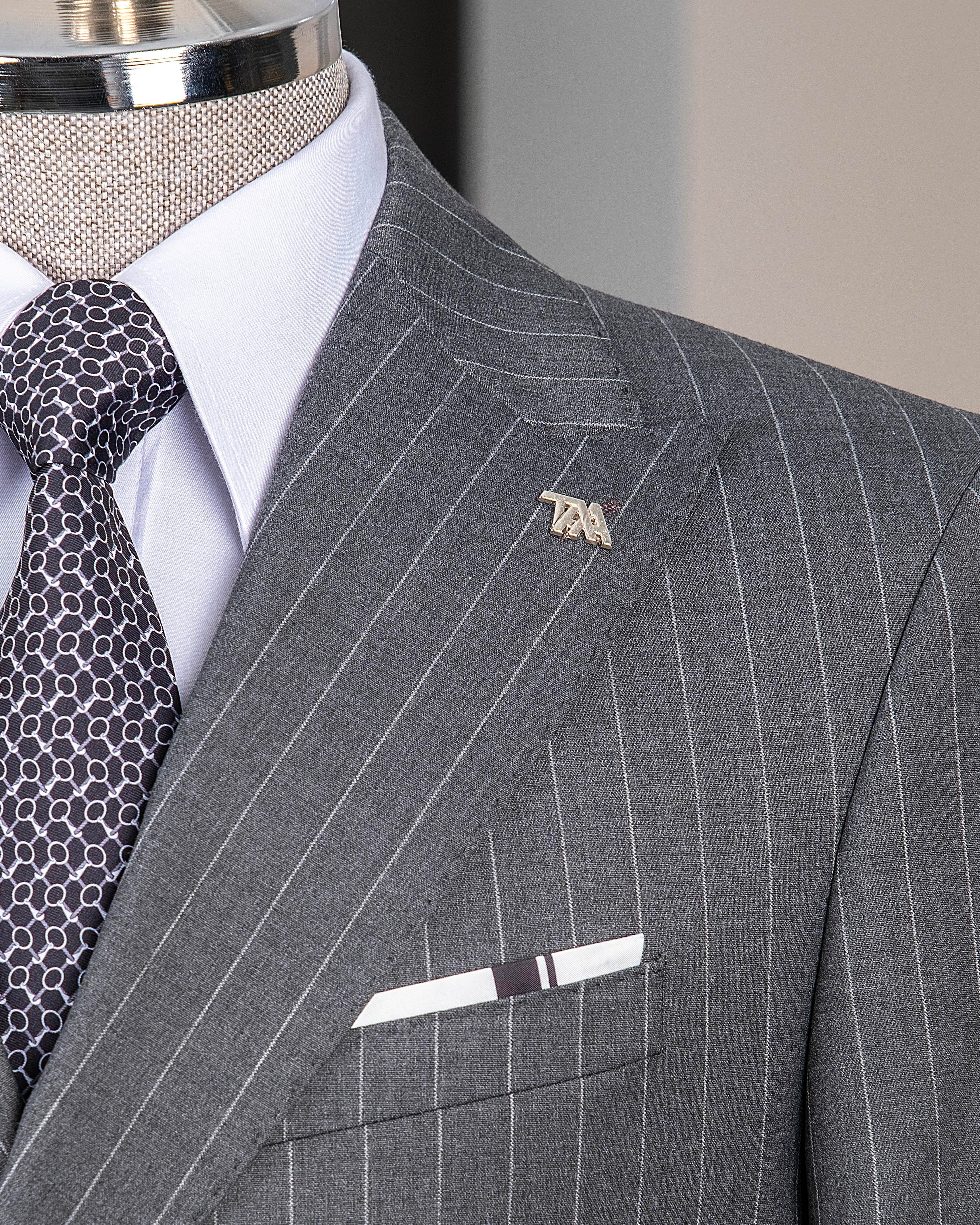 İtalyan stil kruvaze ceket pantolon takım elbise %44 yünlü gri T14324