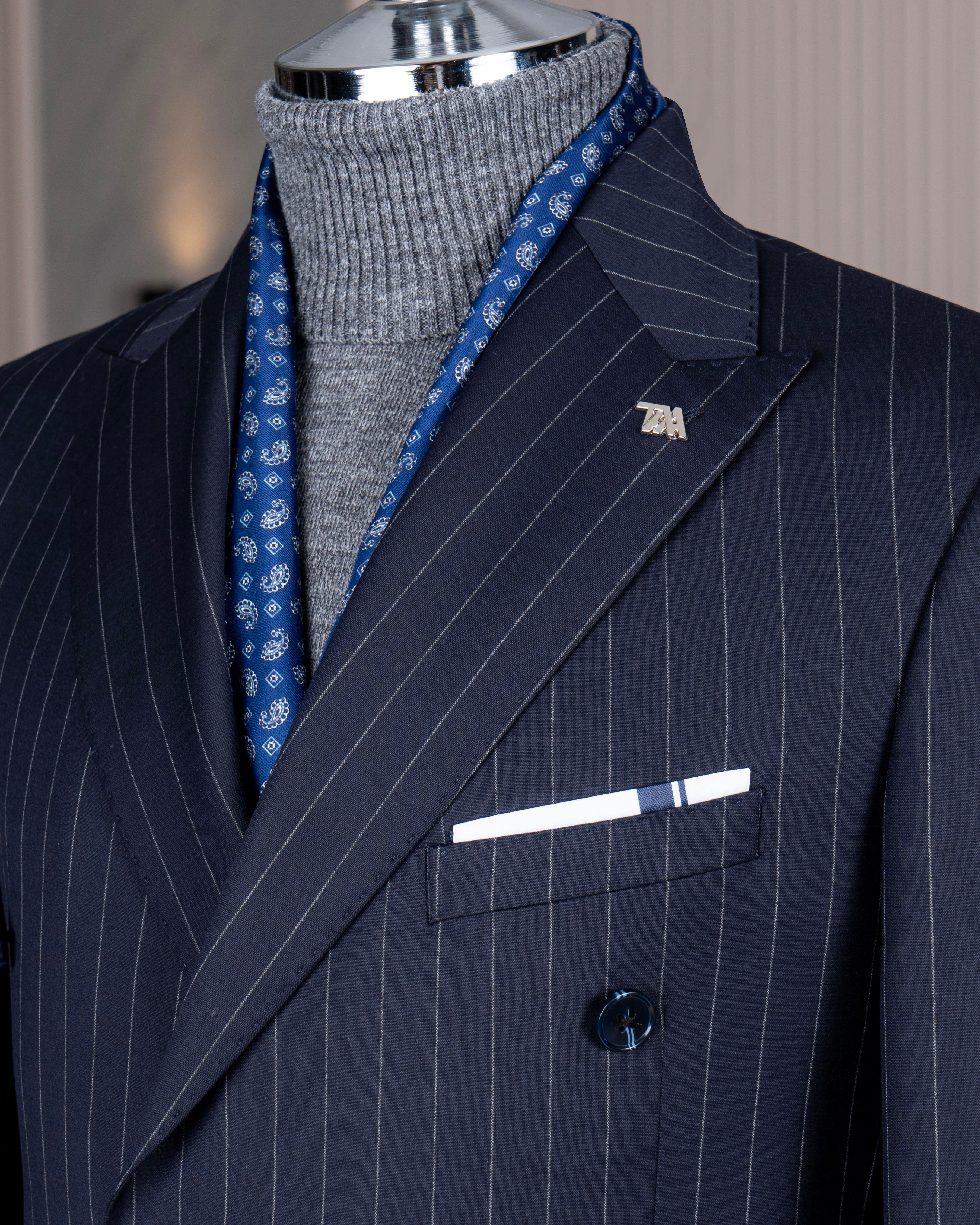 İtalyan stil kruvaze ceket pantolon takım elbise %44 yünlü lacivert T14322