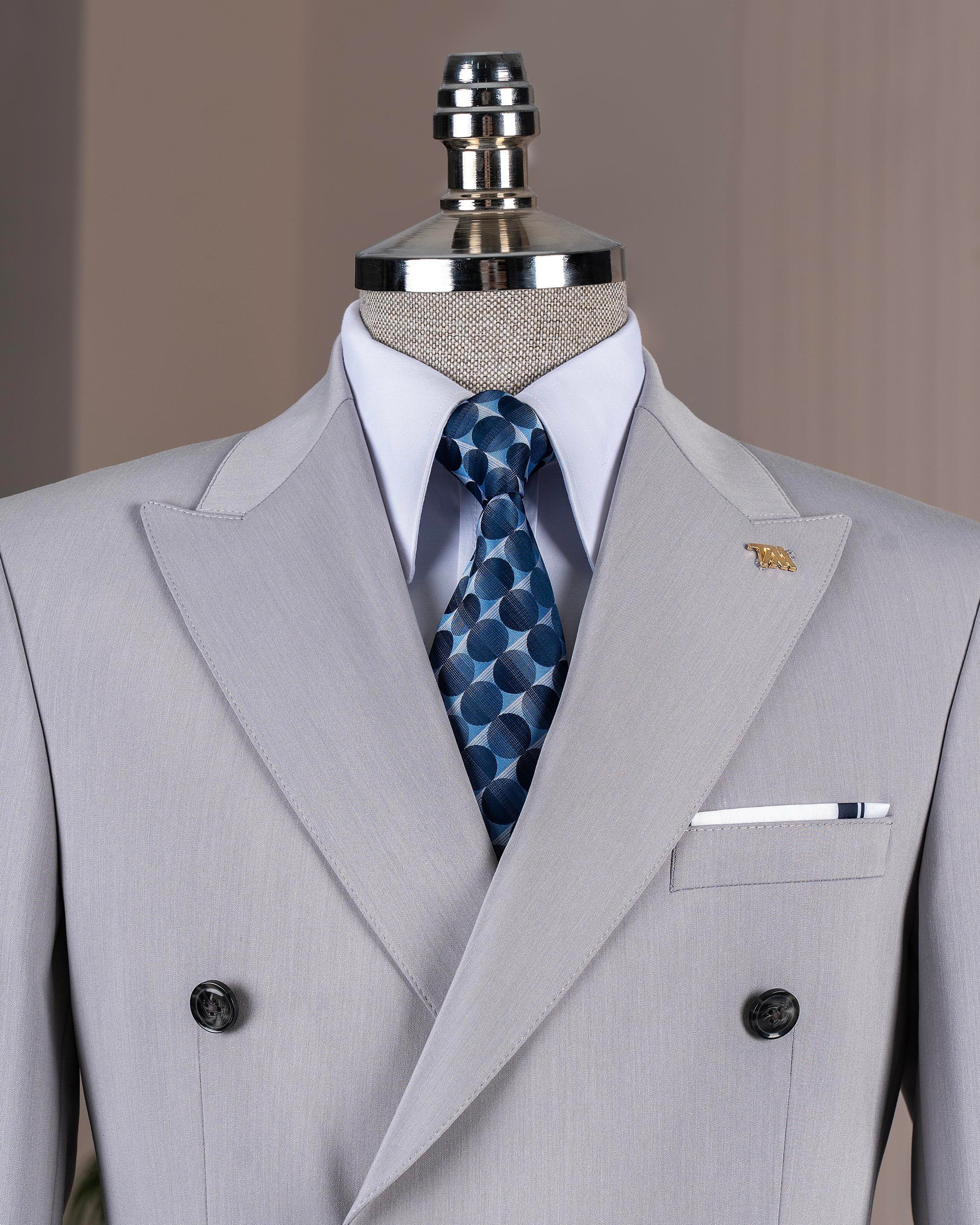 İtalyan stil kruvaze ceket pantolon takım elbise gri T14193
