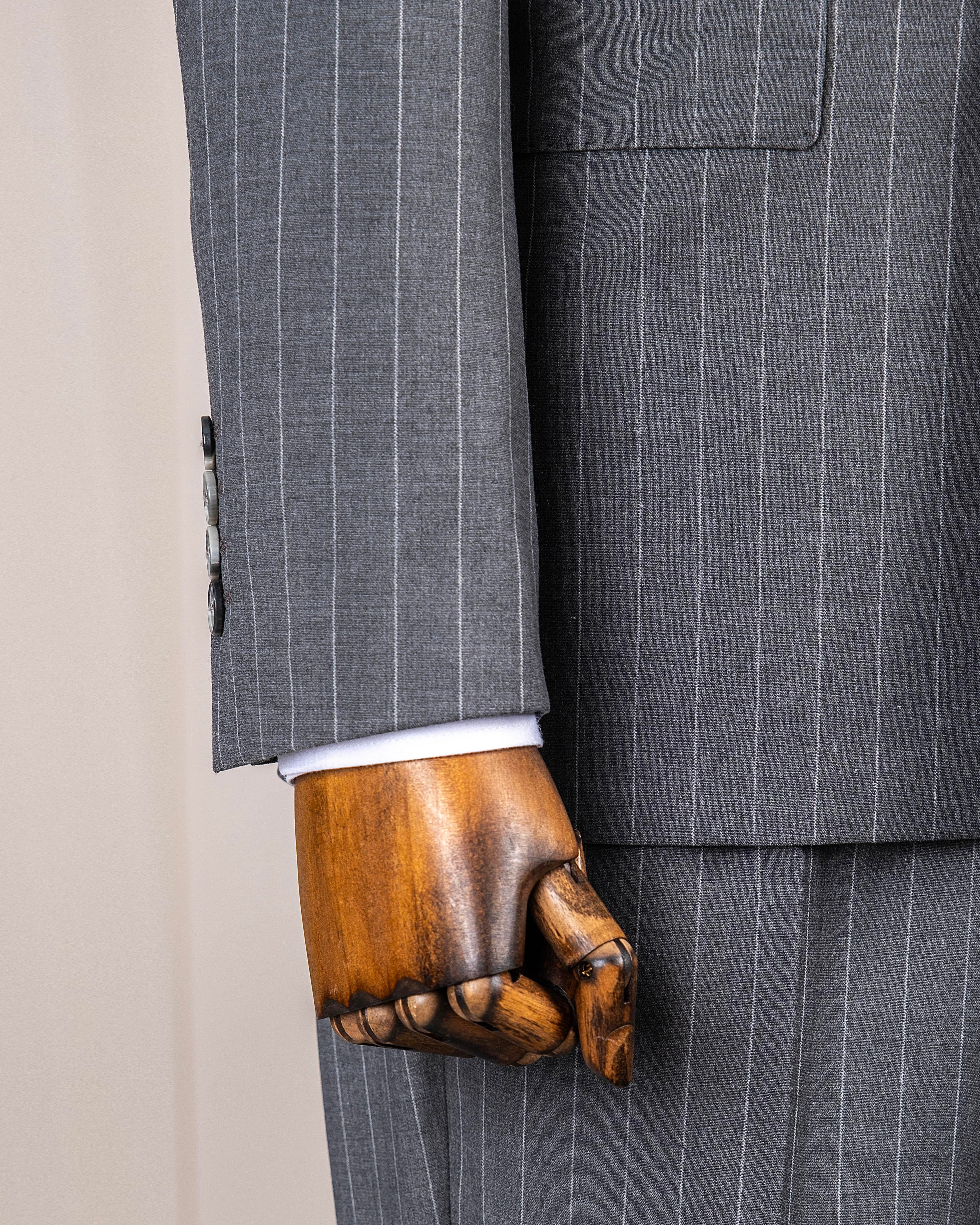 İtalyan stil kruvaze ceket pantolon takım elbise %44 yünlü gri T14324