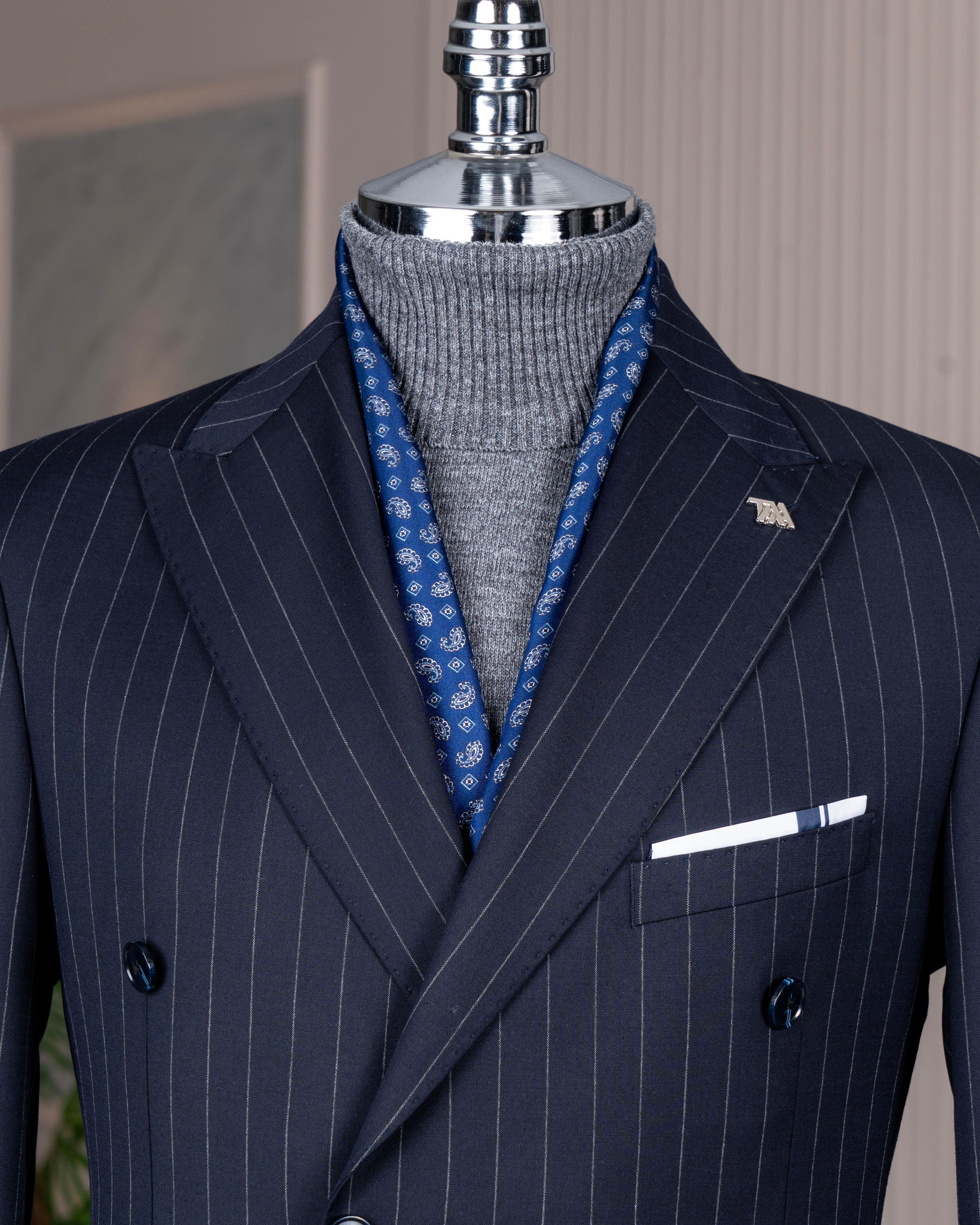 İtalyan stil kruvaze ceket pantolon takım elbise %44 yünlü lacivert T14322