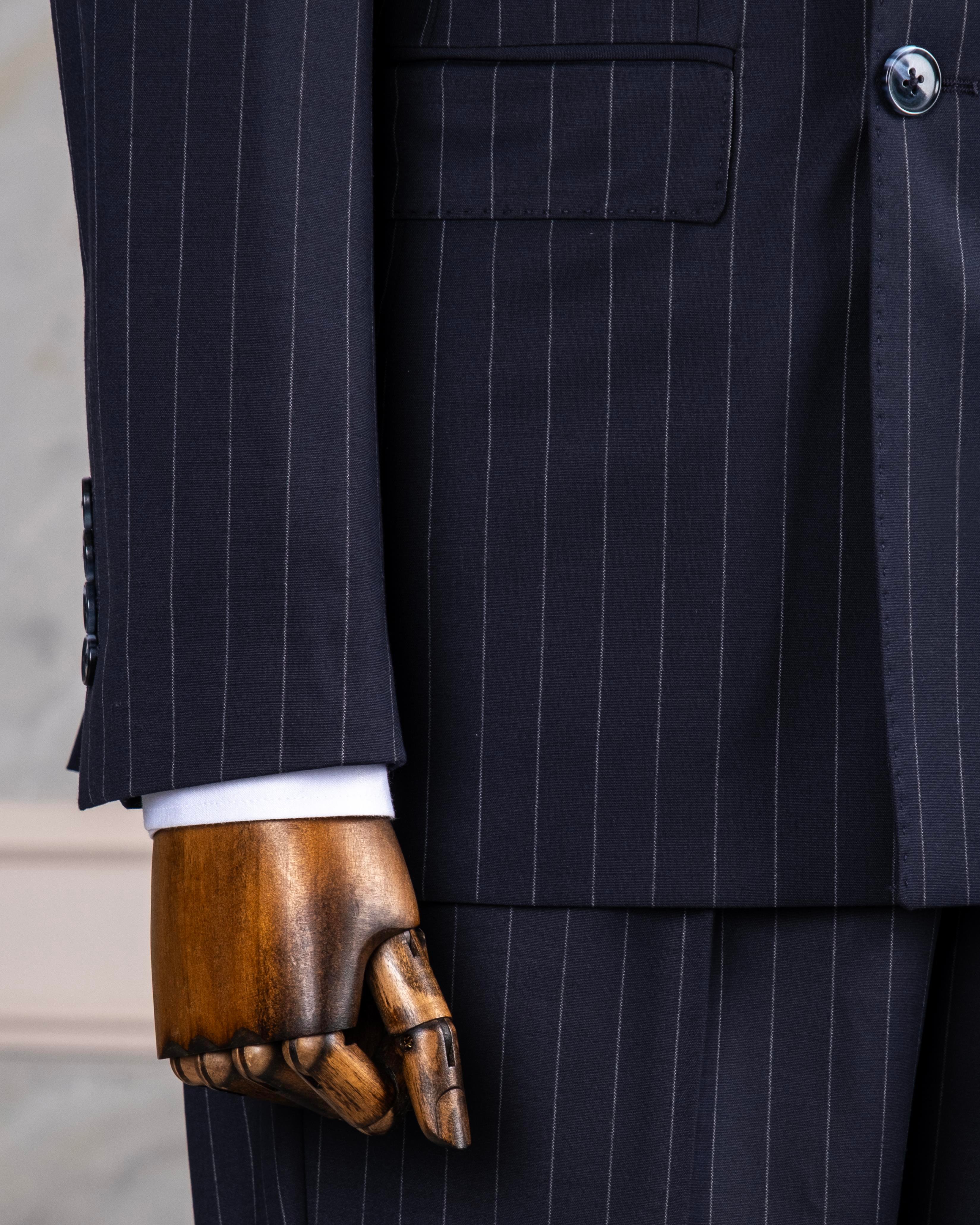 İtalyan stil kruvaze ceket pantolon takım elbise %44 yünlü lacivert T14322