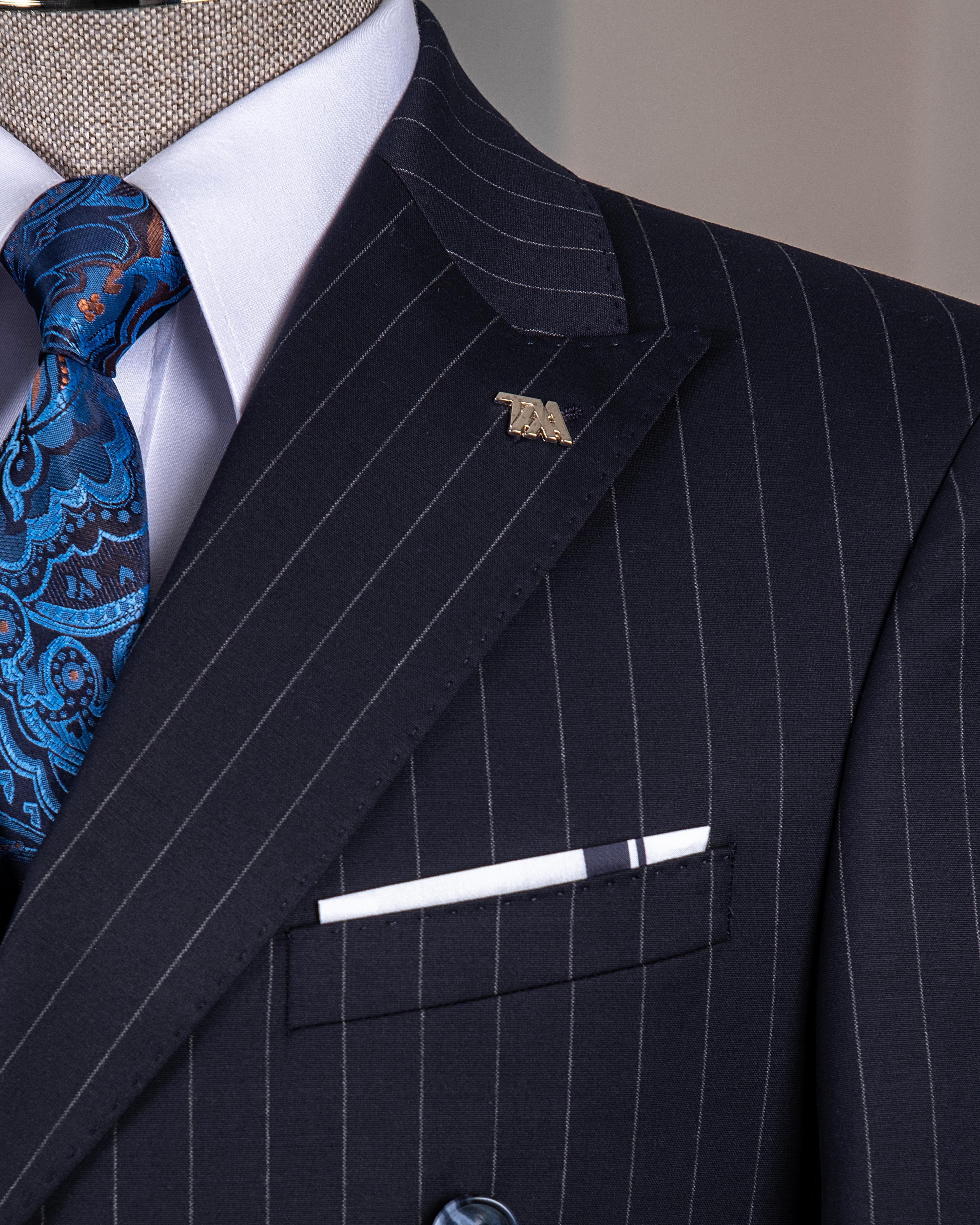 İtalyan stil kruvaze ceket pantolon takım elbise %44 yünlü lacivert T14322