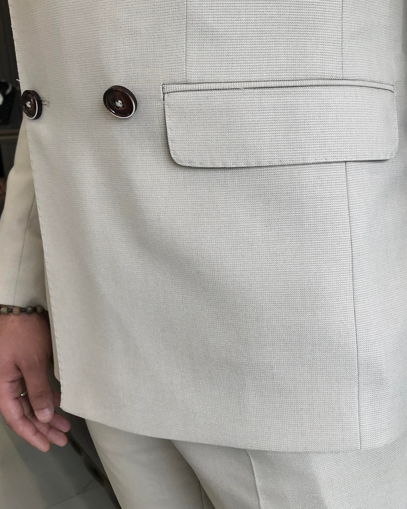 Italian style double-breasted jacket trouser suit beige T9107