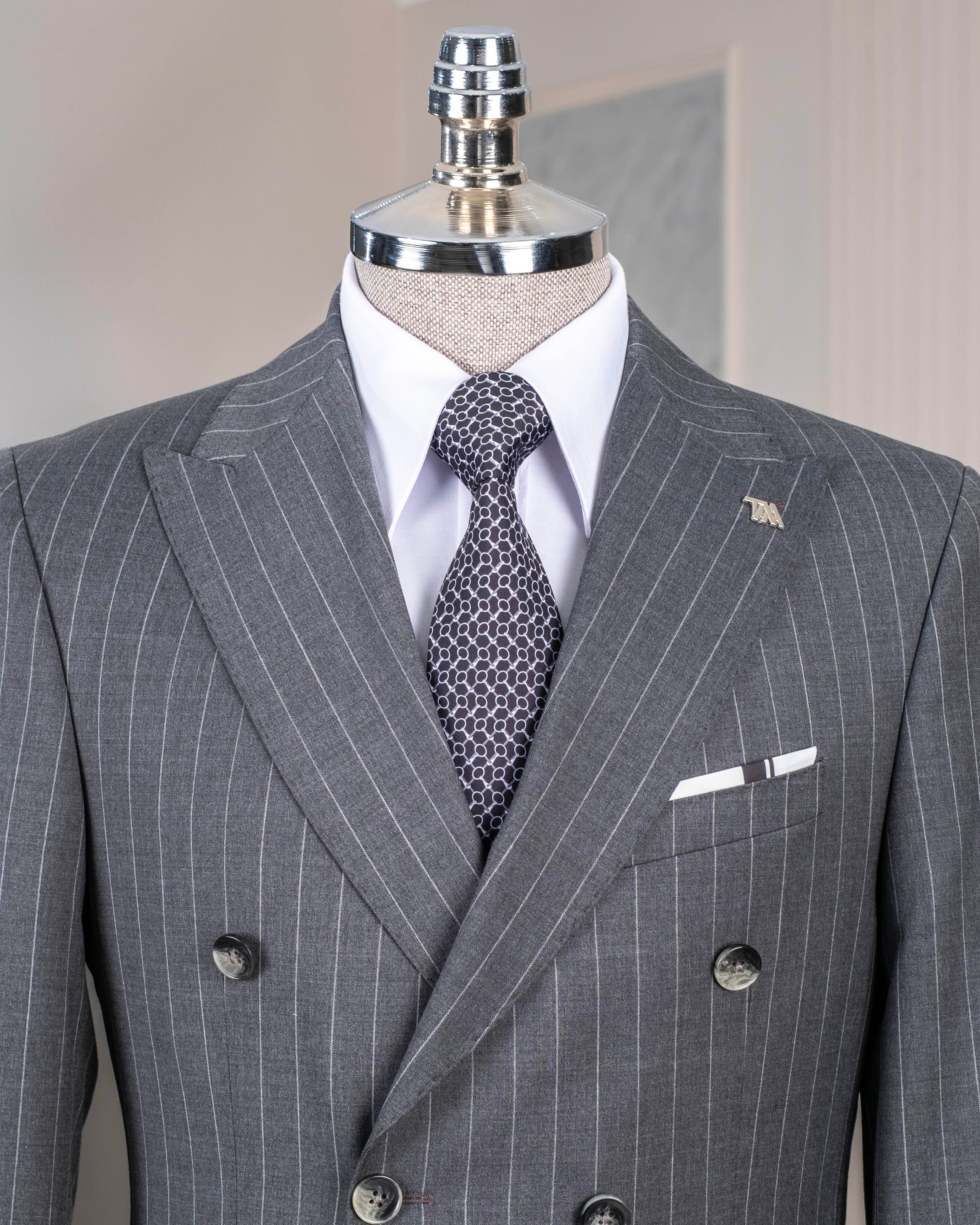 İtalyan stil kruvaze ceket pantolon takım elbise %44 yünlü gri T14324