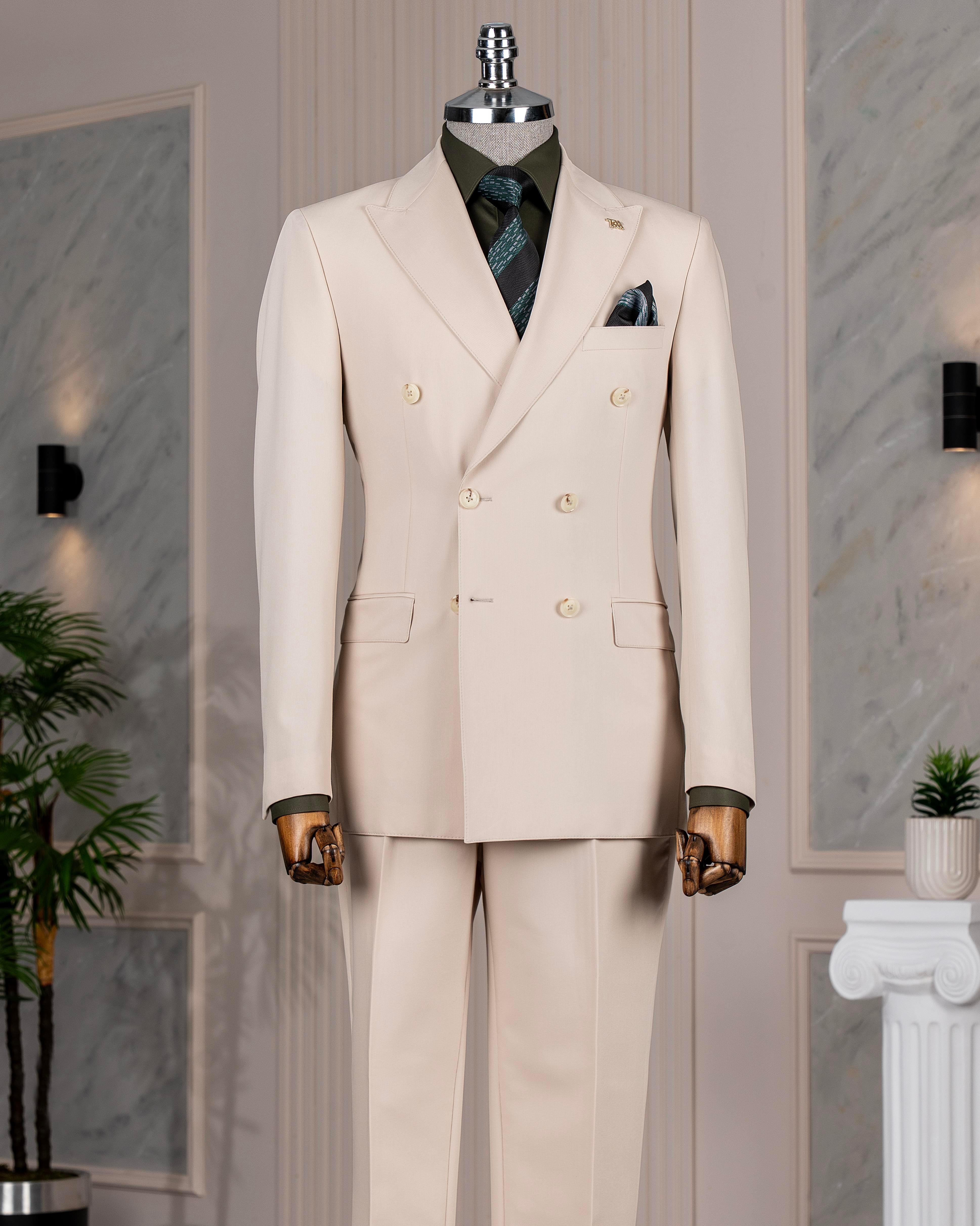 İtalyan stil kruvaze ceket pantolon takım elbise bej T14191