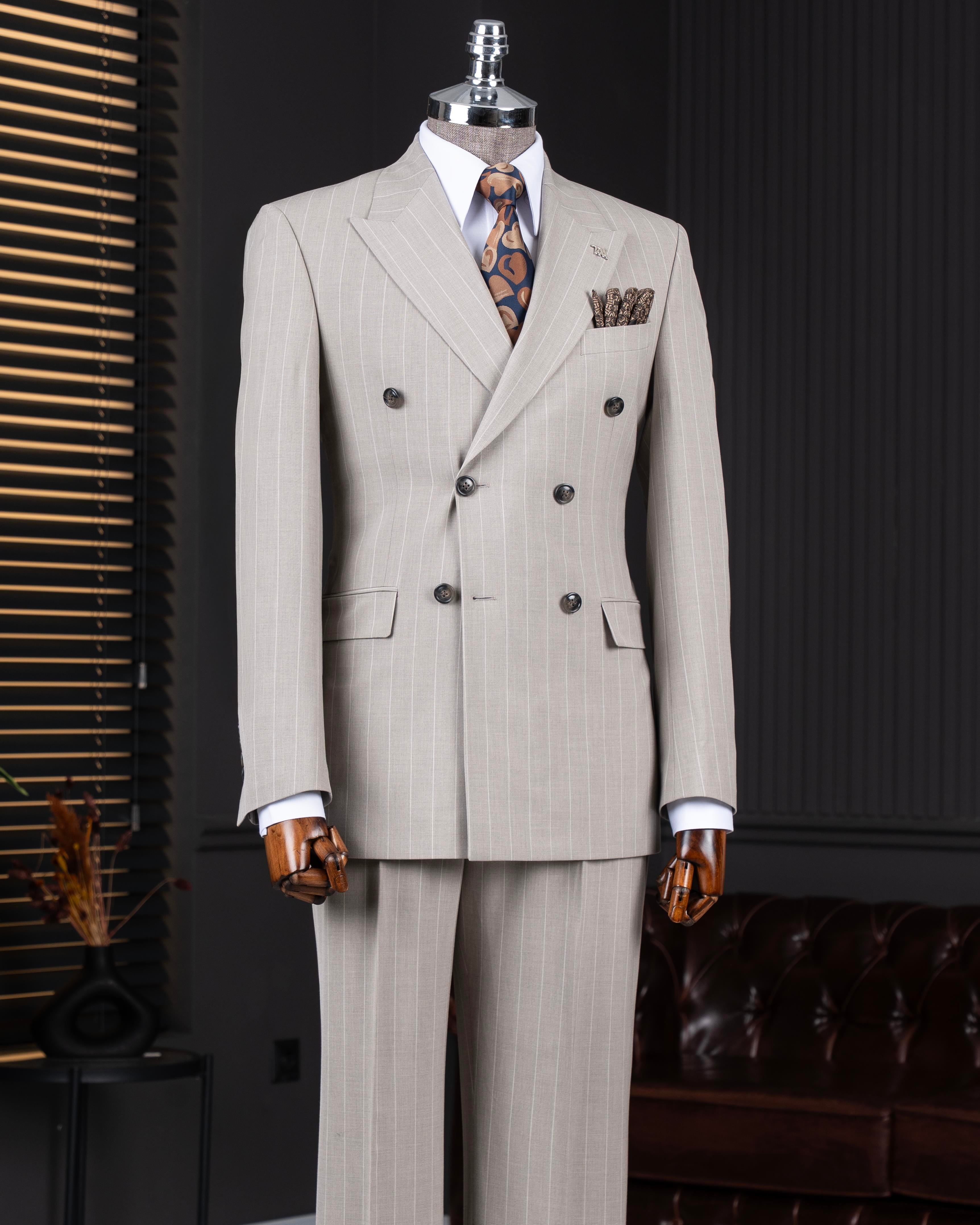 İtalyan stil kruvaze ceket pantolon takım elbise bej T14133