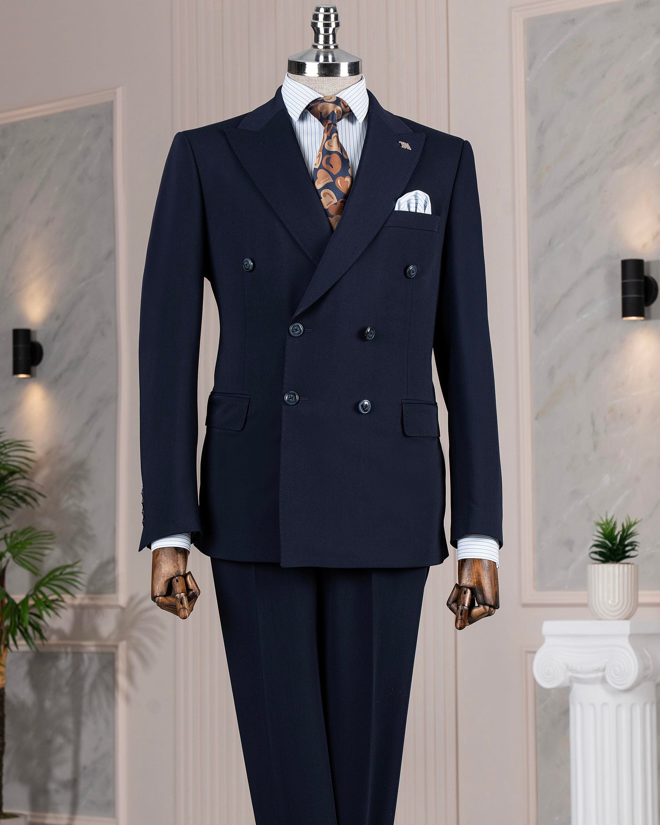 İtalyan stil kruvaze ceket pantolon takım elbise lacivert T14190