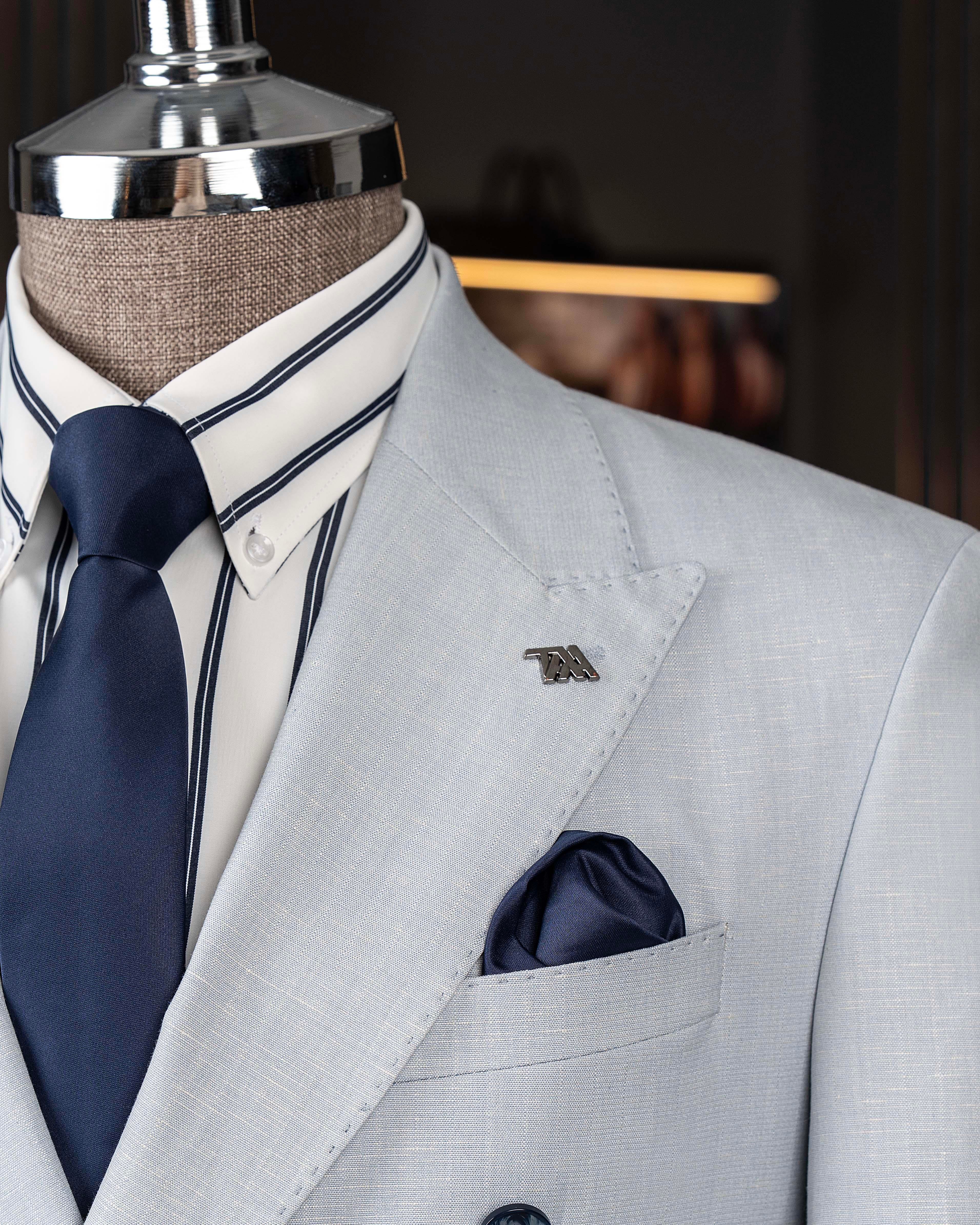 İtalyan stil kruvaze ceket pantolon takım elbise mavi T14094