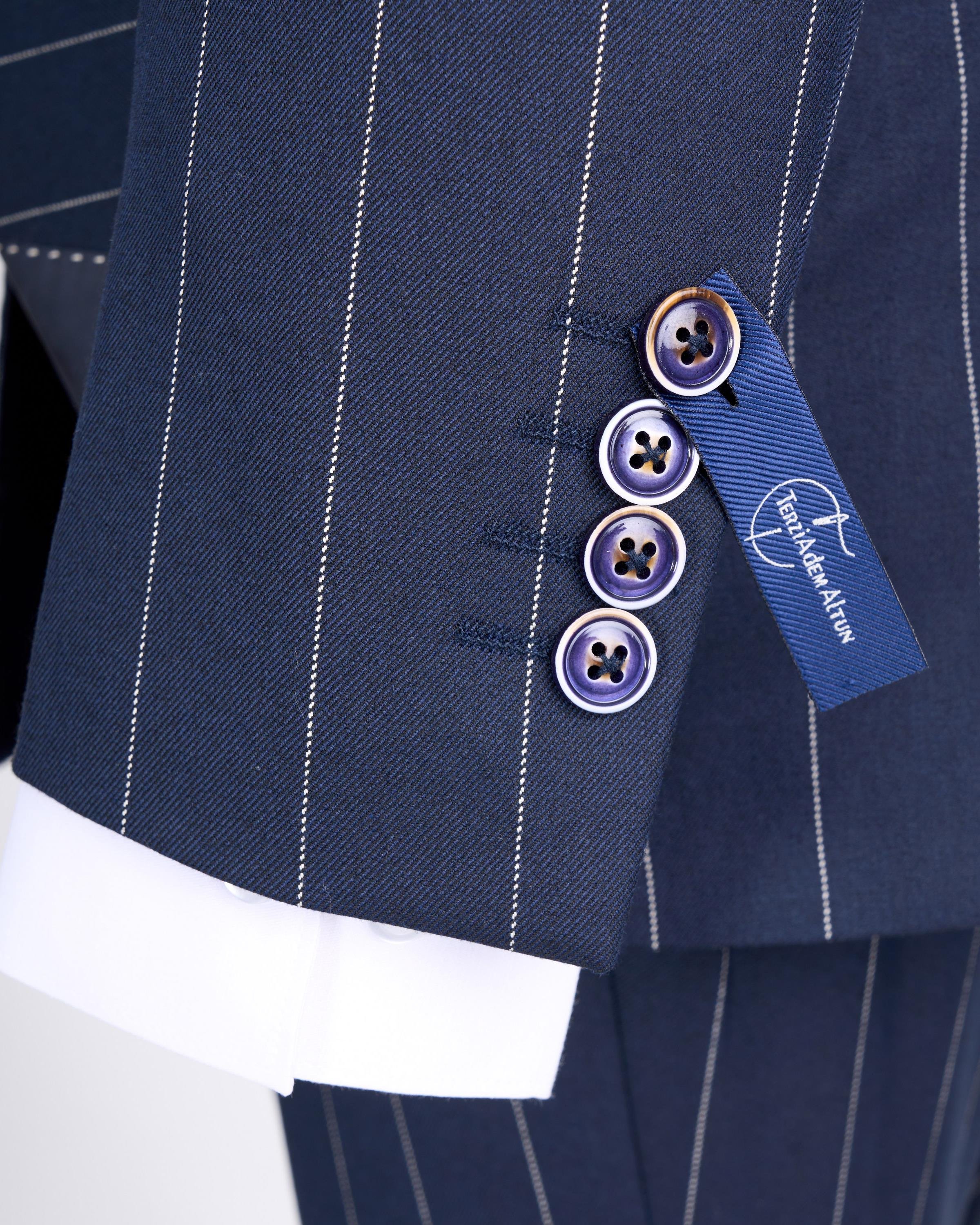 İtalyan stil kruvaze ceket pantolon takım elbise lacivert T13301