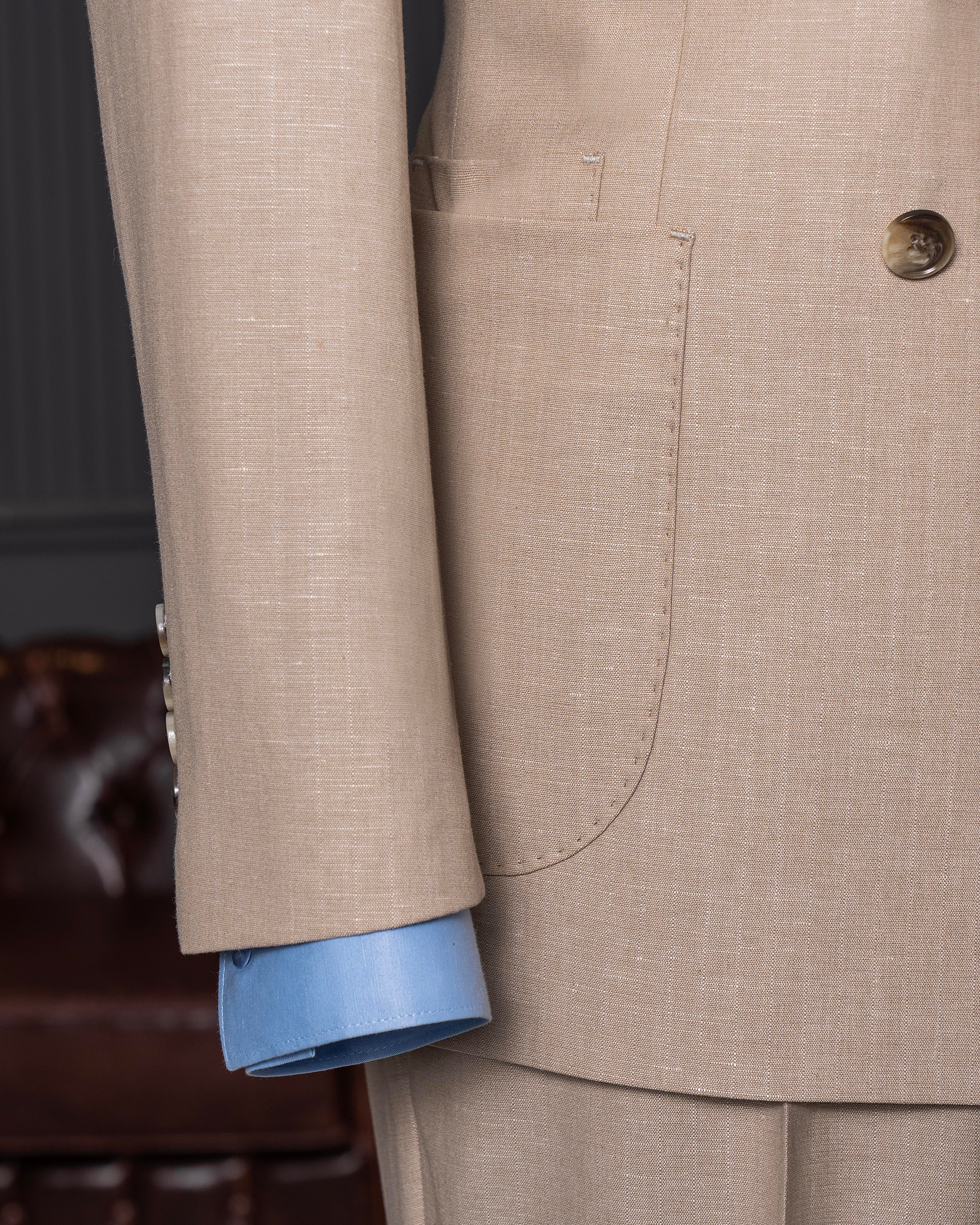 İtalyan stil kruvaze ceket pantolon takım elbise camel  T14095