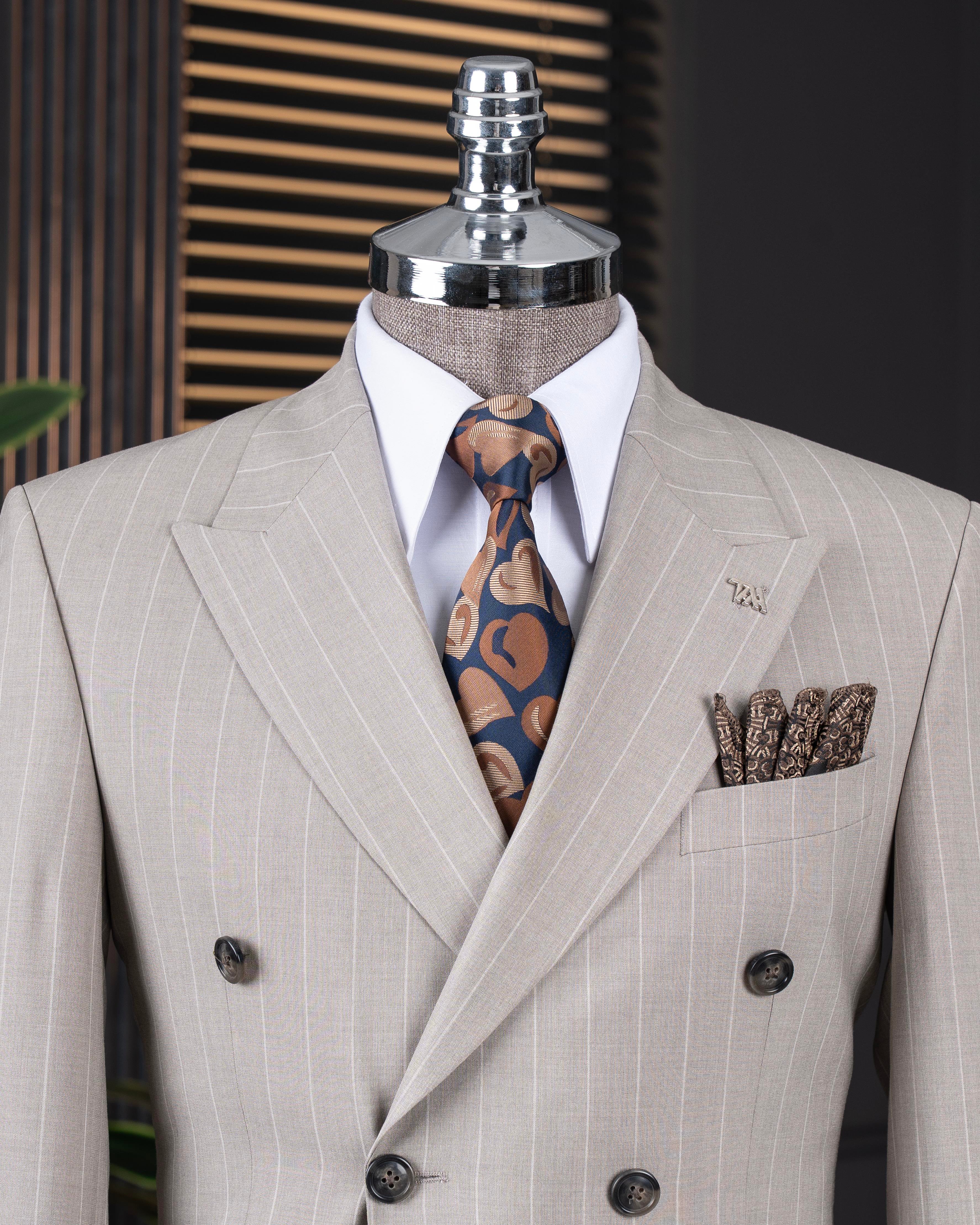 İtalyan stil kruvaze ceket pantolon takım elbise bej T14133