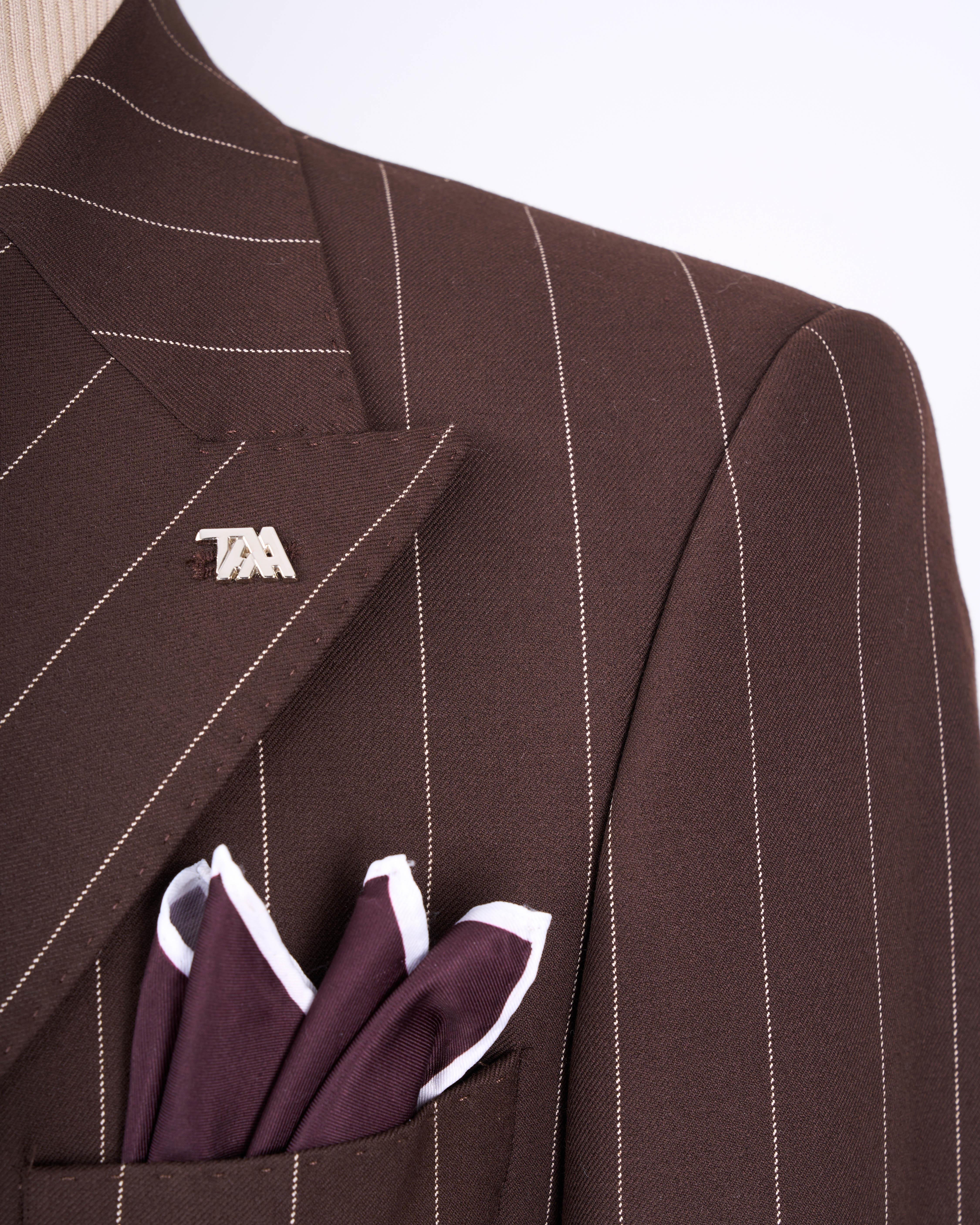 İtalyan stil kruvaze ceket pantolon takım elbise kahverengi T13303