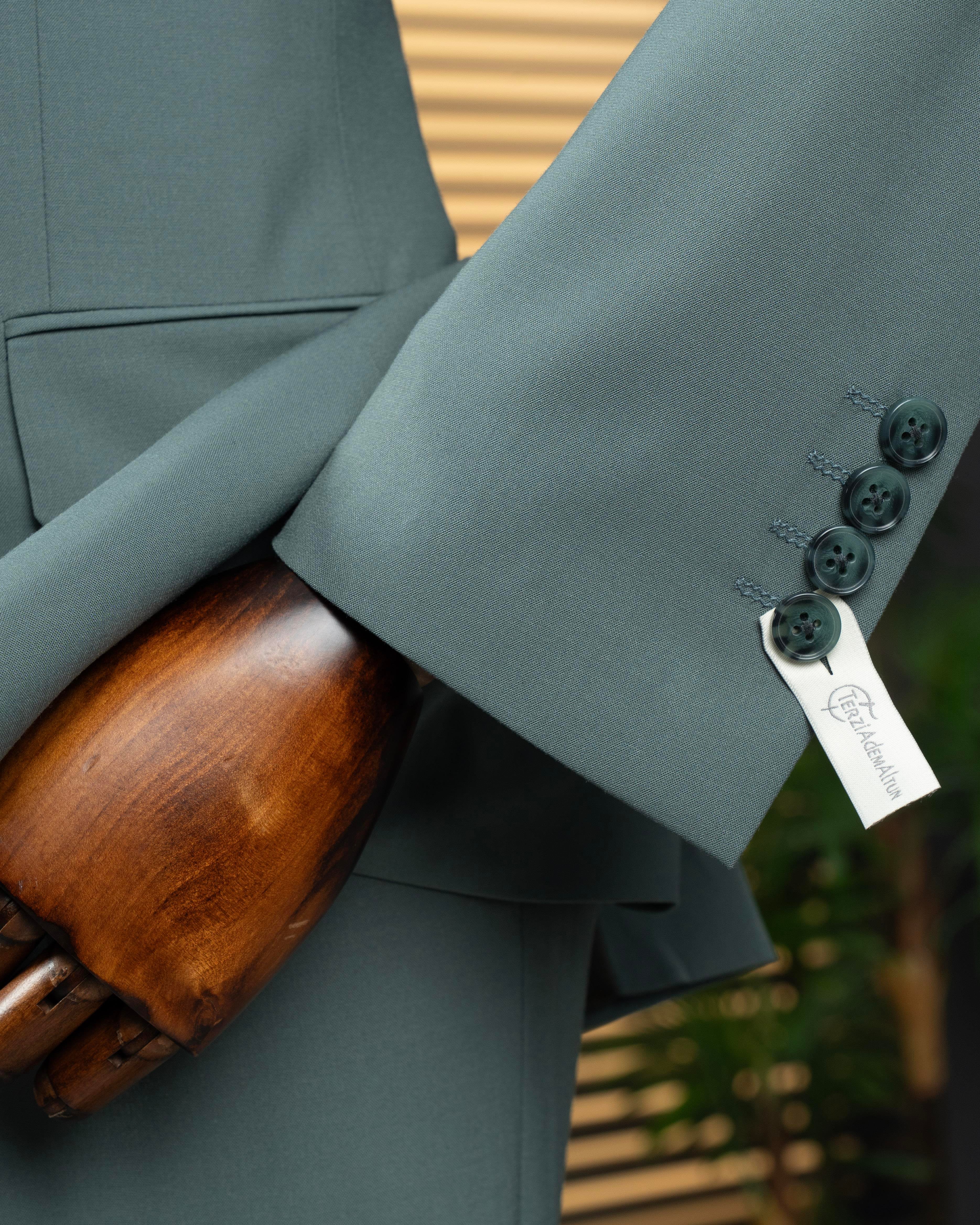 İtalyan stil kruvaze ceket pantolon takım elbise yeşil T14118