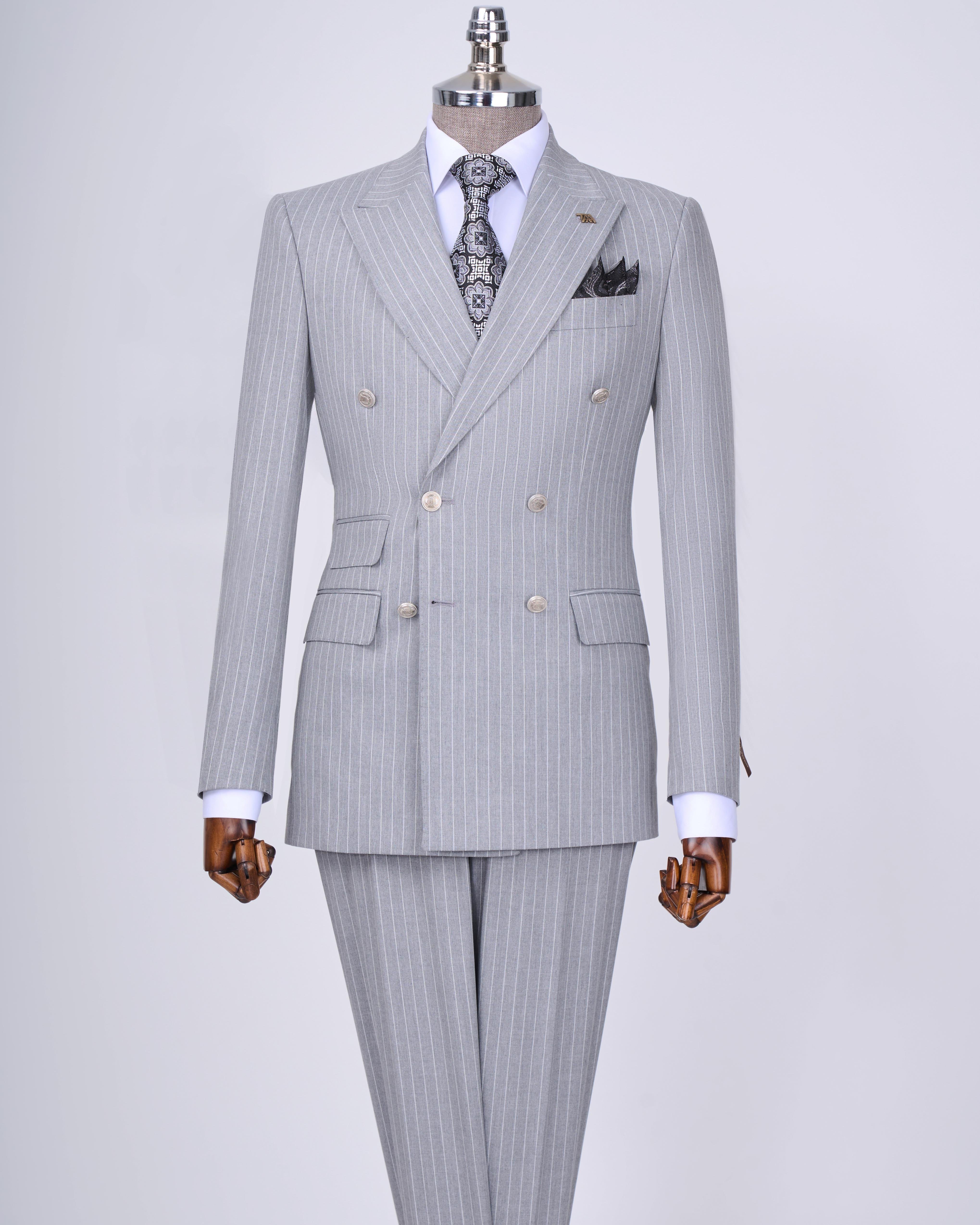İtalyan stil kruvaze ceket pantolon takım elbise Gri T7195