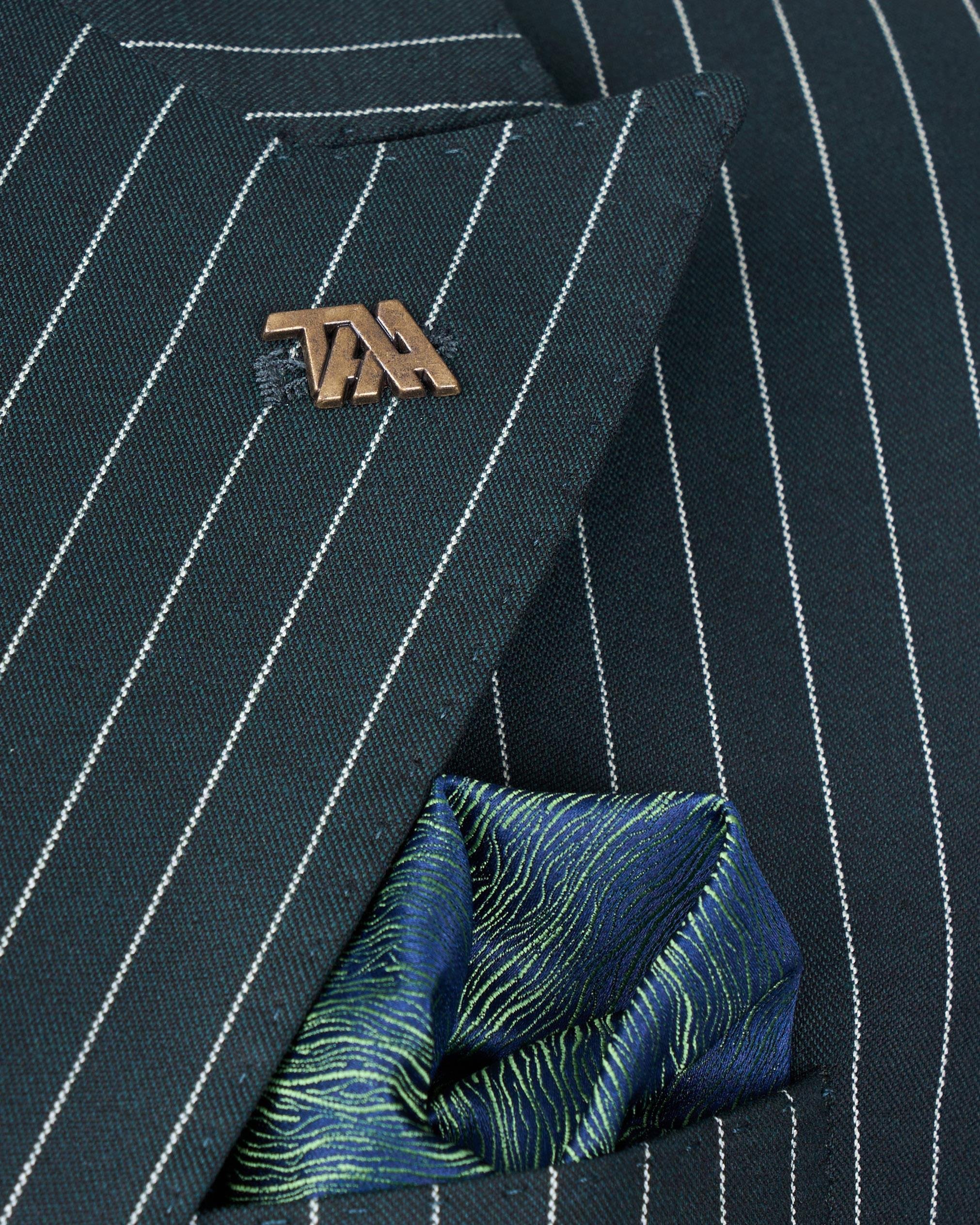 Italian style double-breasted striped jacket trouser suit green T13280