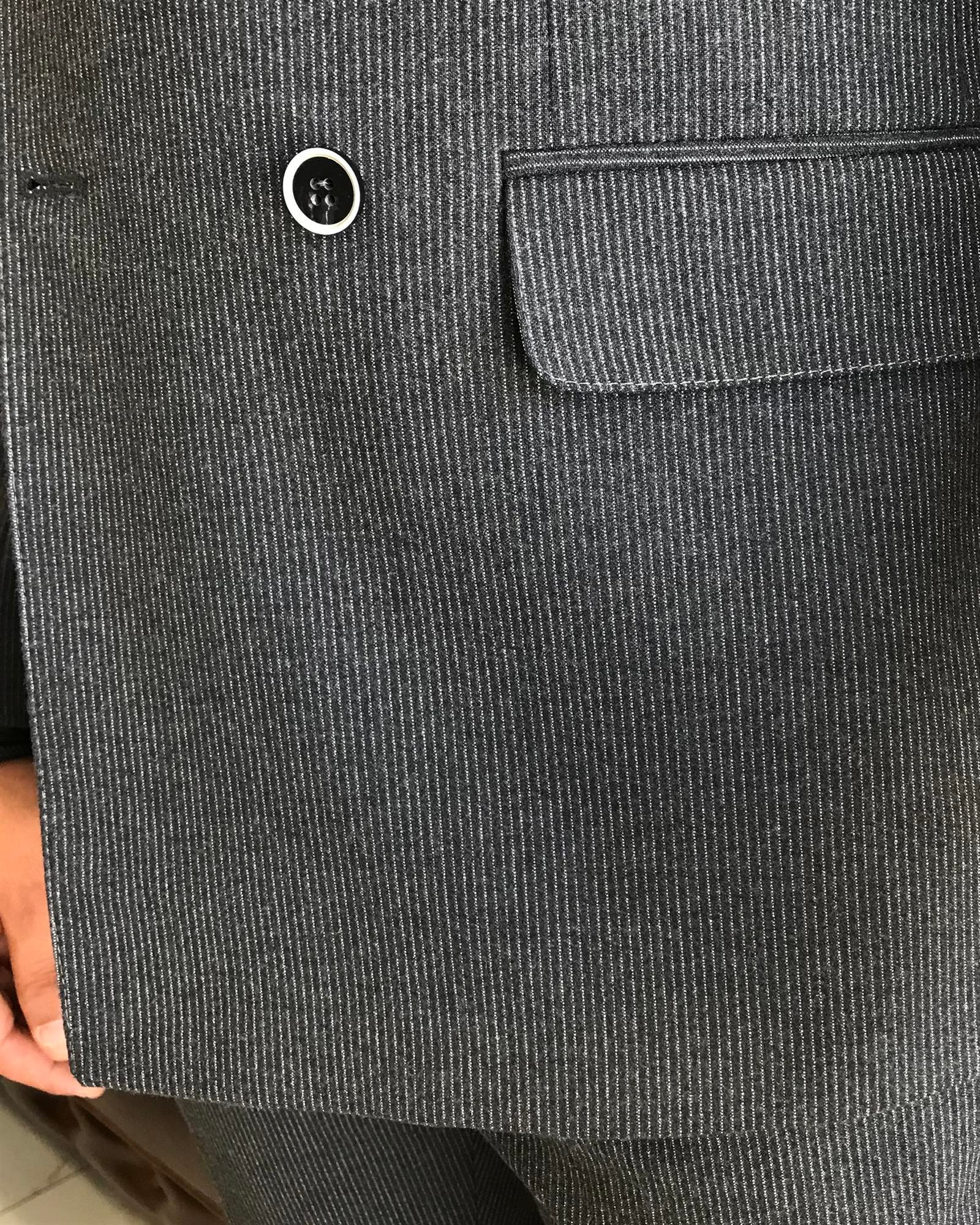 Italian Style Double Breasted Striped Jacket Pants Suit Gray T8347