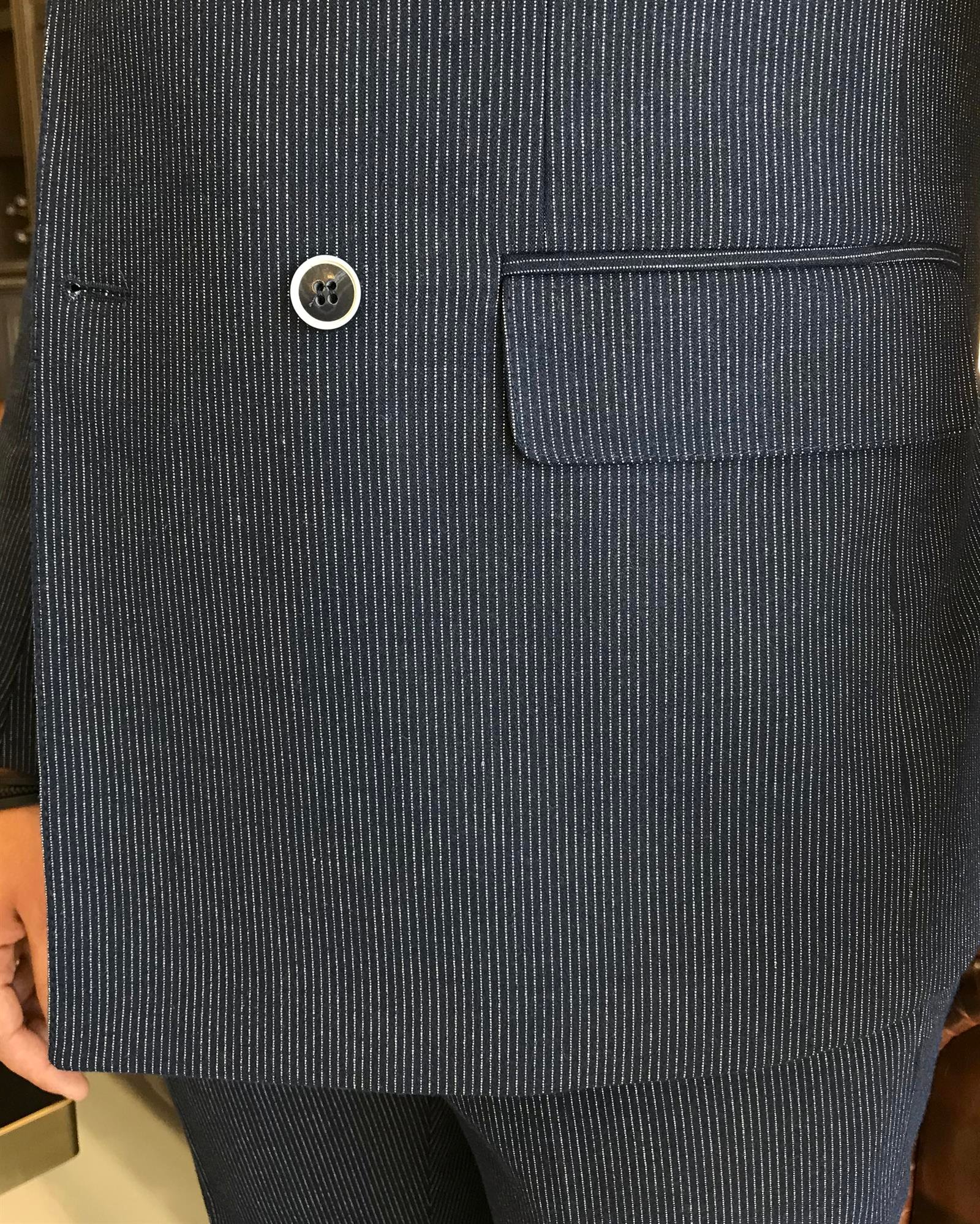 Italian Style Cruiser Striped Jacket Trousers Suit Navy Blue T8346
