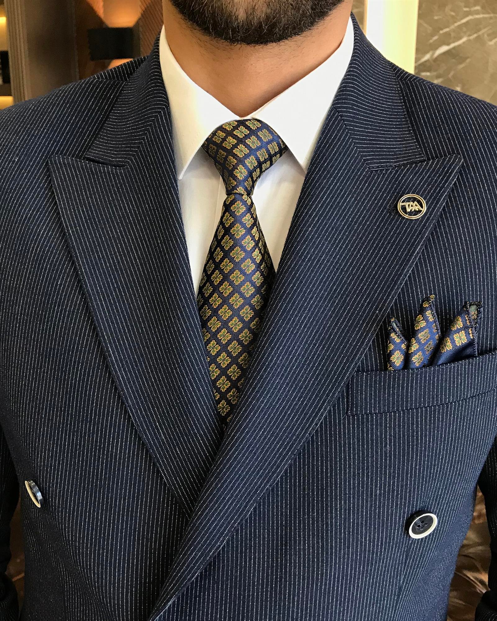 Italian Style Cruiser Striped Jacket Trousers Suit Navy Blue T8346